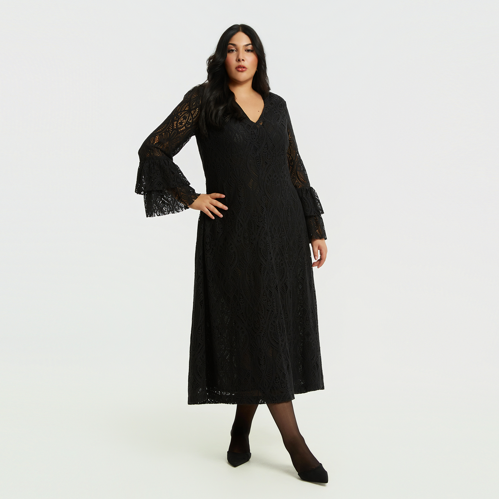 MAT FASHION Maxi δαντελένιο φόρεμα με βολάν