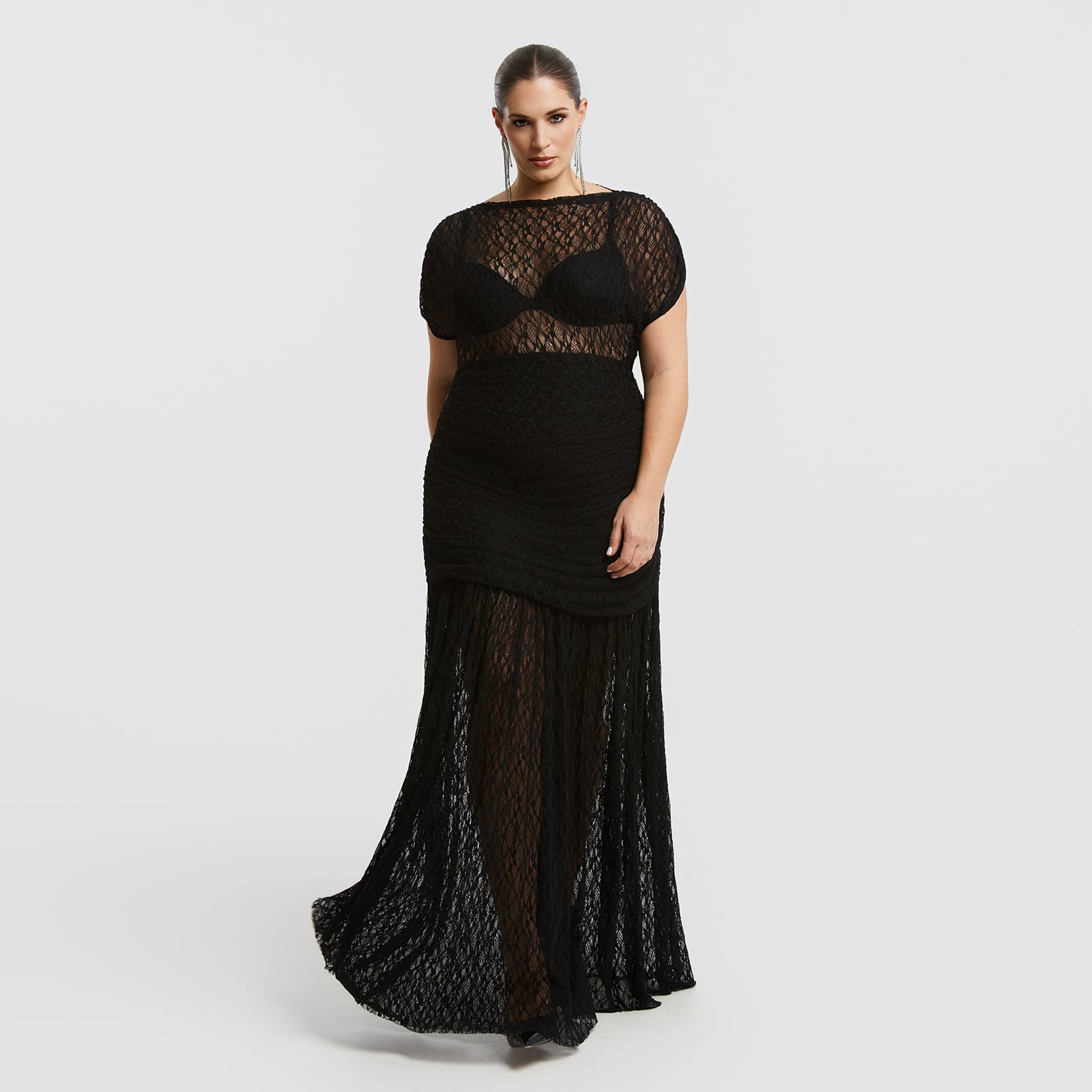 MAT FASHION Maxi φόρεμα δαντέλα με σούρες στη μέση