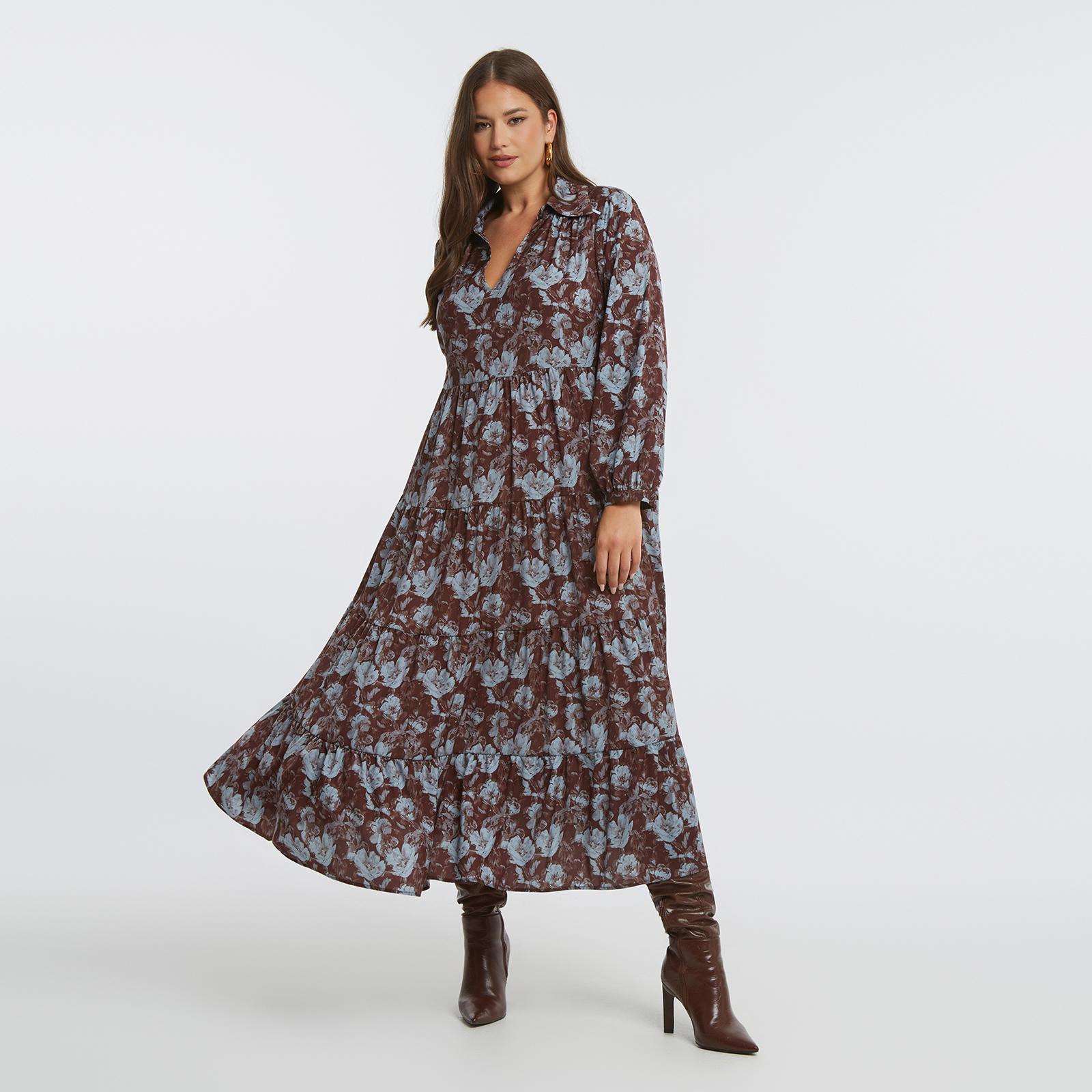 MAT FASHION Maxi φλοράλ φόρεμα με βολάν