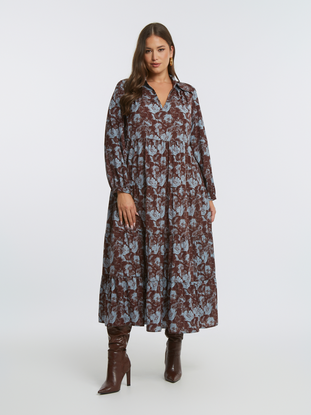 Maxi φλοράλ φόρεμα με βολάν φωτογραφία