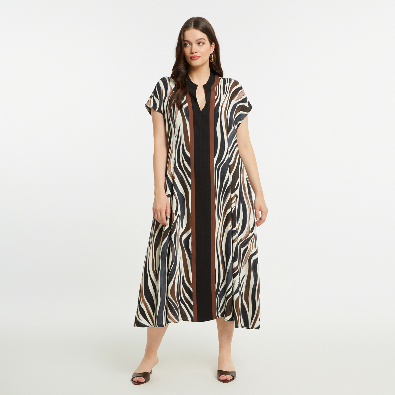 Zebra print φόρεμα με contrast ρίγες