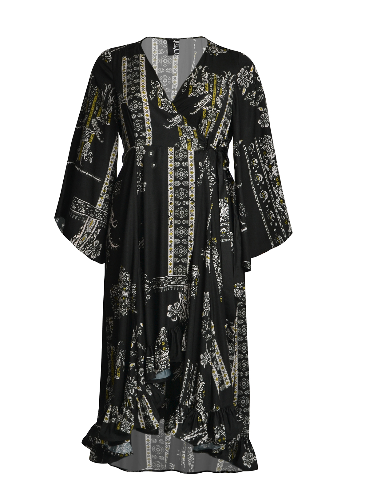 Κρουαζέ φόρεμα με βολάν και εμπριμέ σχέδιο φωτογραφία