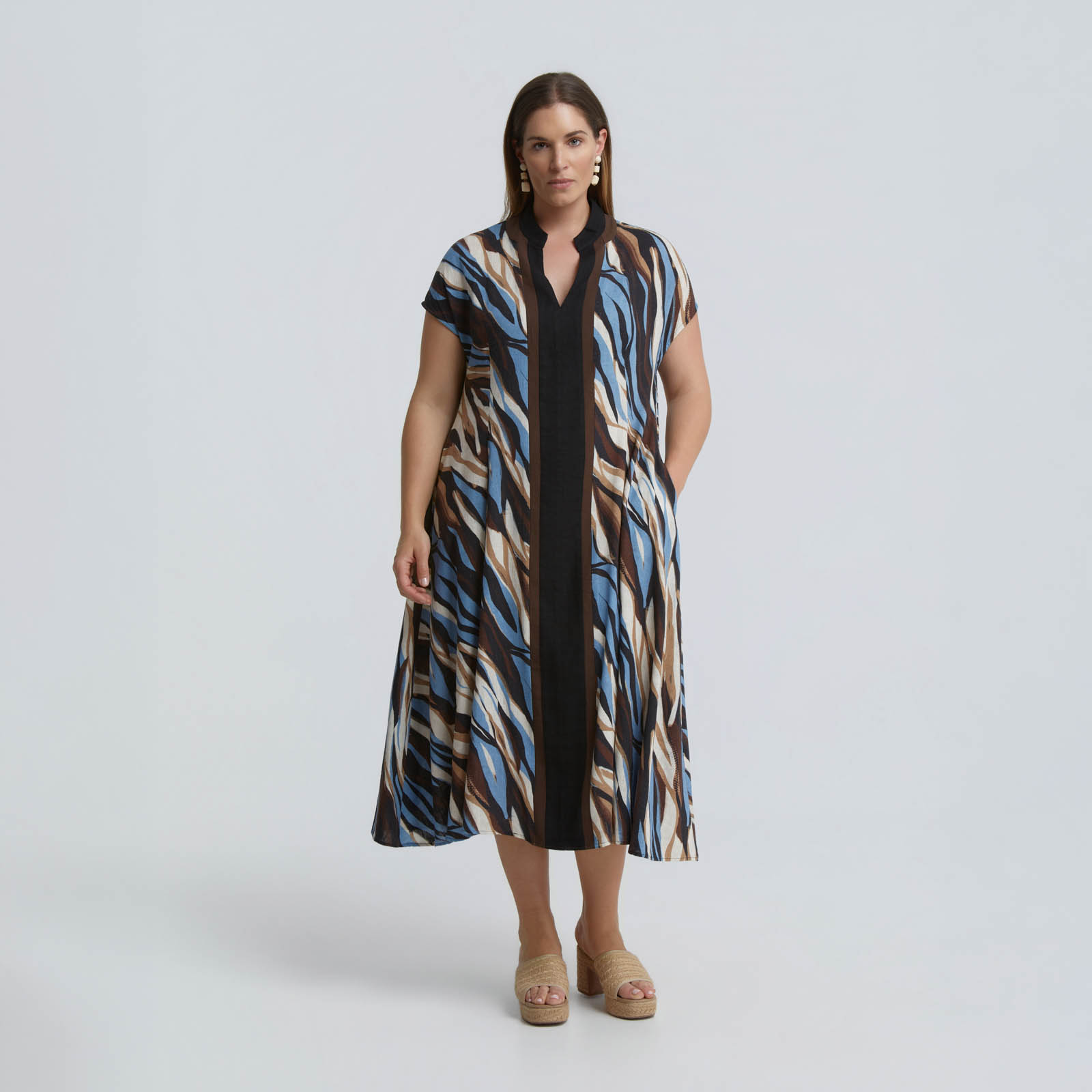 Φόρεμα βισκόζη/λινό με zebra print - MAT FASHION - 