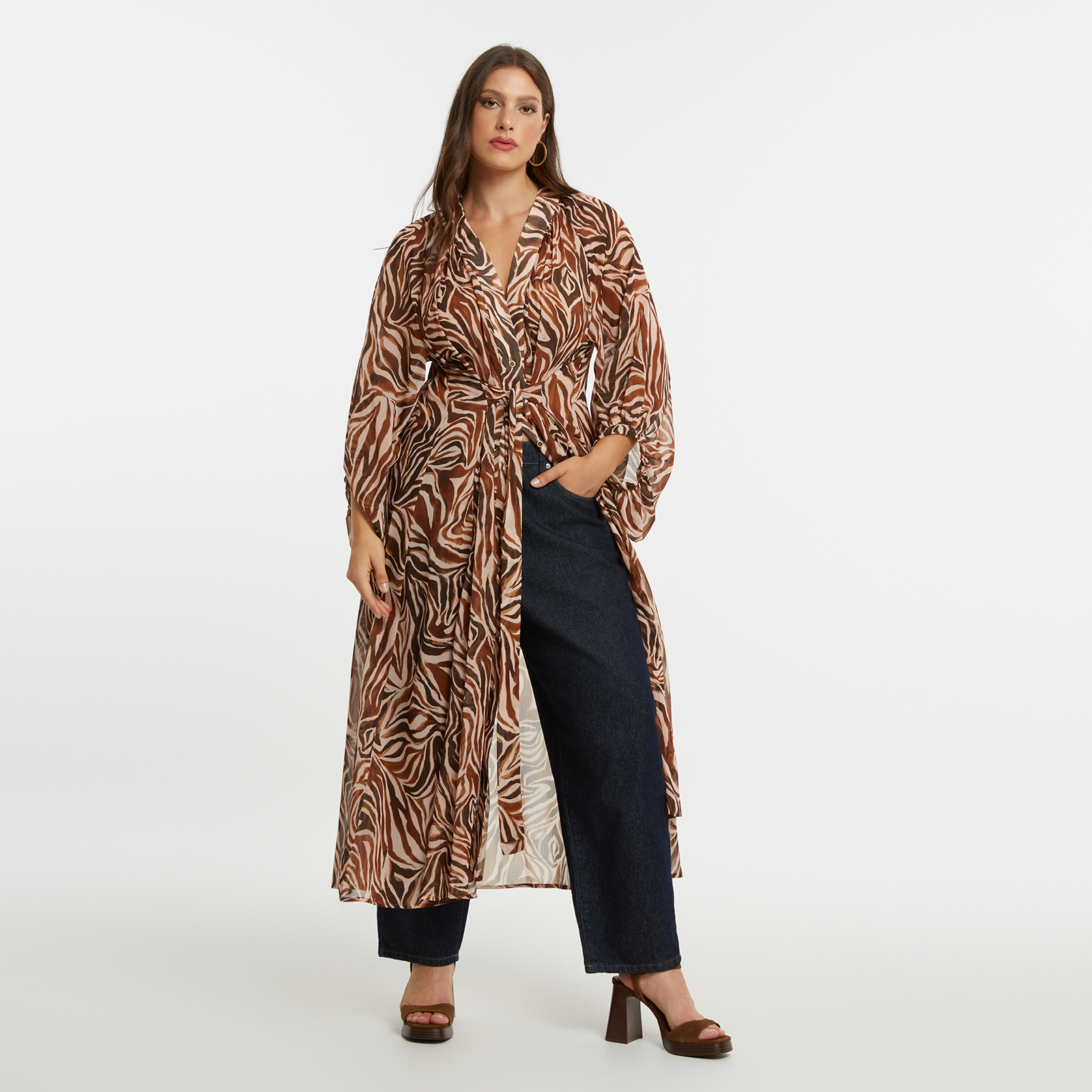 MAT FASHION Φόρεμα με ζεβρέ σχέδιο και δέσιμο στη μέση