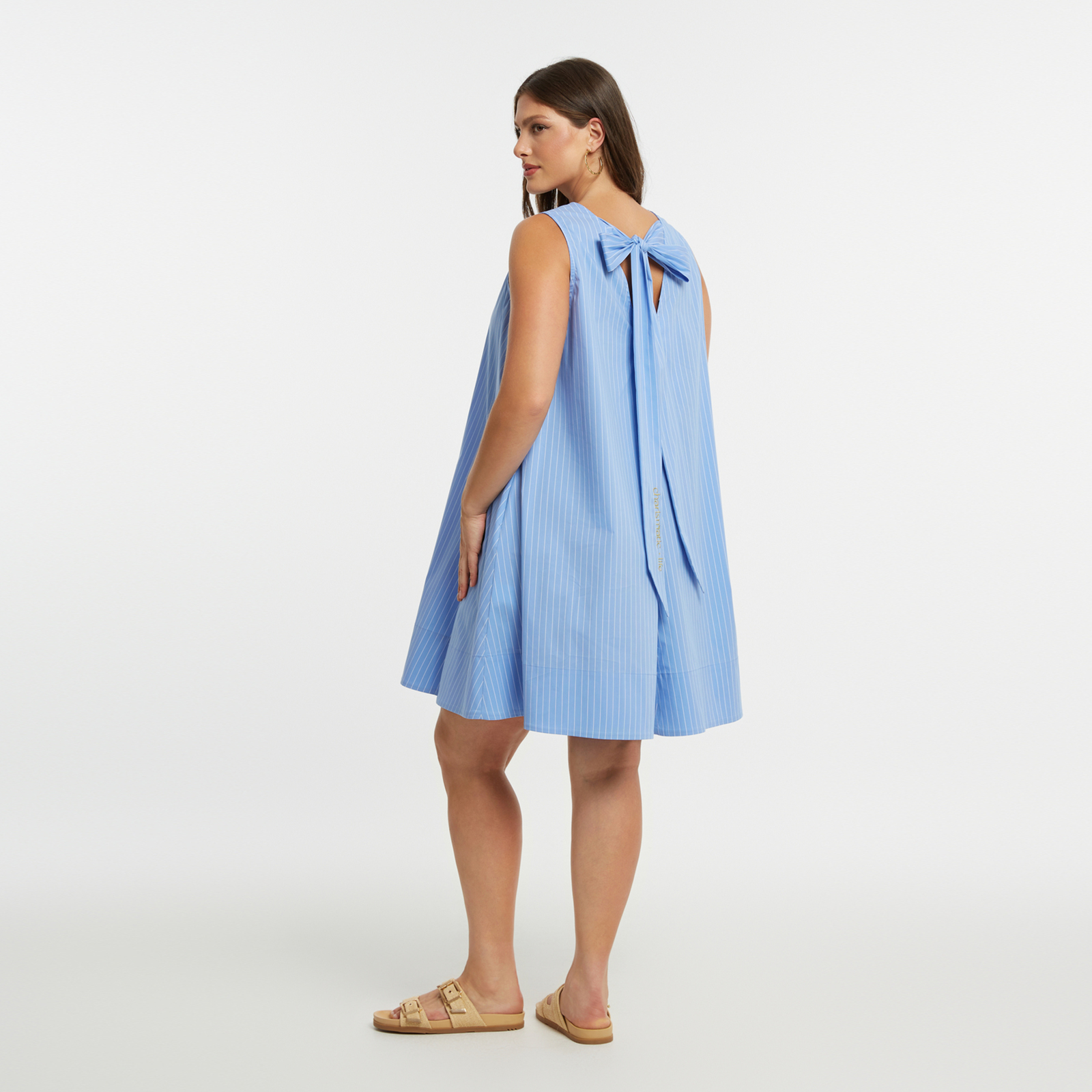 Striped sleeveless cotton-blend dress with back bow tie