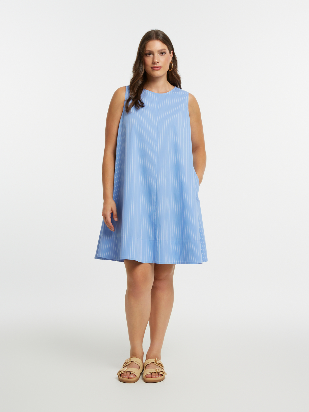 Ριγέ αμάνικο βαμβακερό φόρεμα με φιόγκο στην πλάτη φωτογραφία