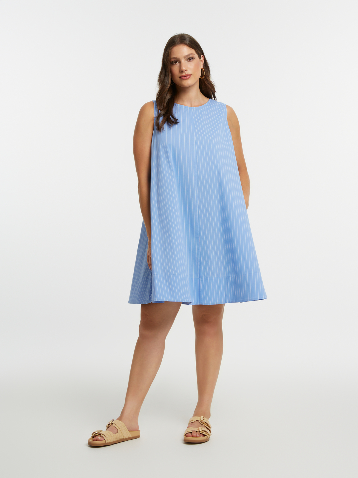 Ριγέ αμάνικο βαμβακερό φόρεμα με φιόγκο στην πλάτη φωτογραφία