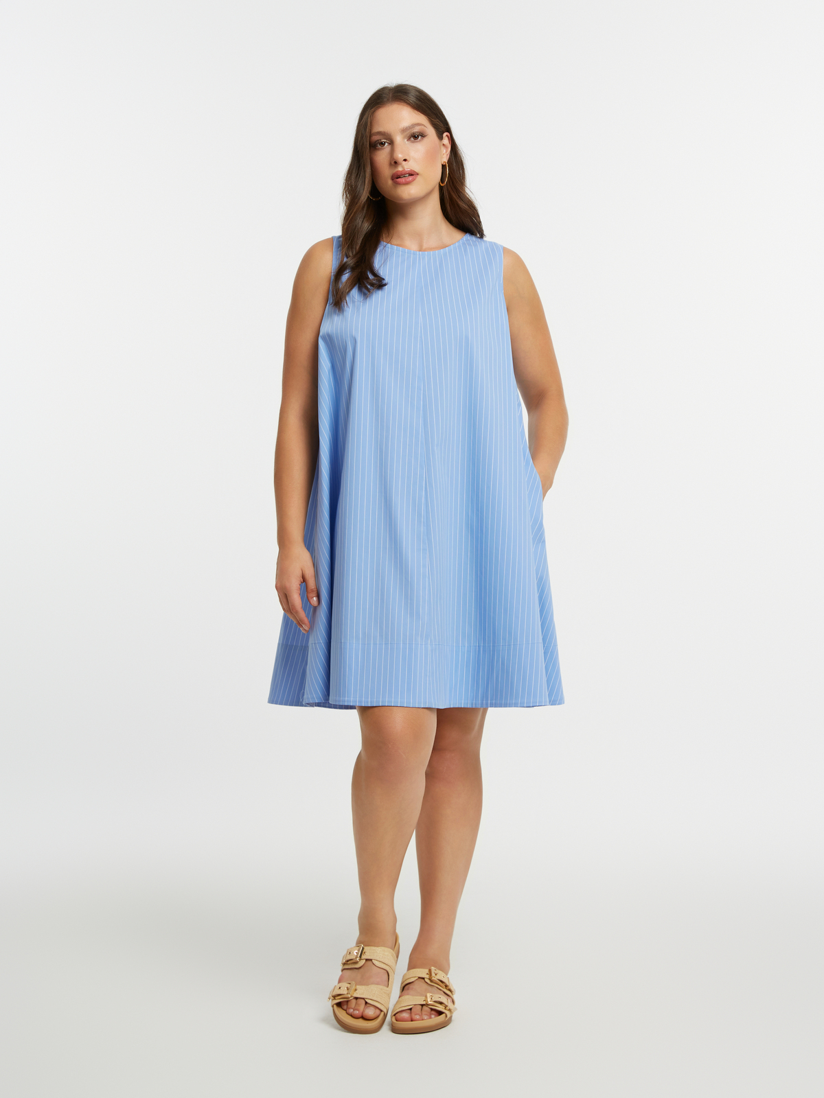 Ριγέ αμάνικο βαμβακερό φόρεμα με φιόγκο στην πλάτη φωτογραφία