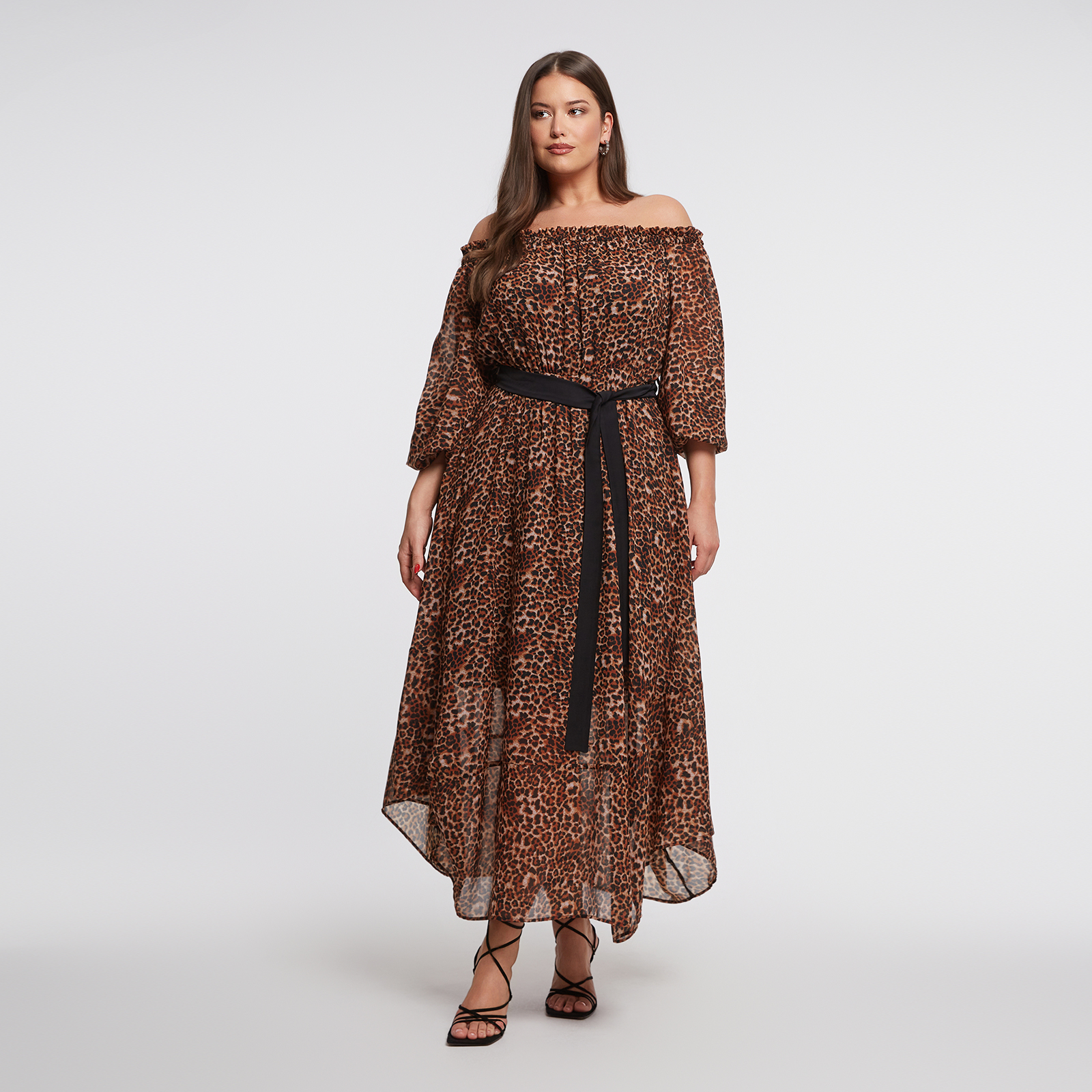 MAT FASHION Maxi φόρεμα animal print με ζώνη