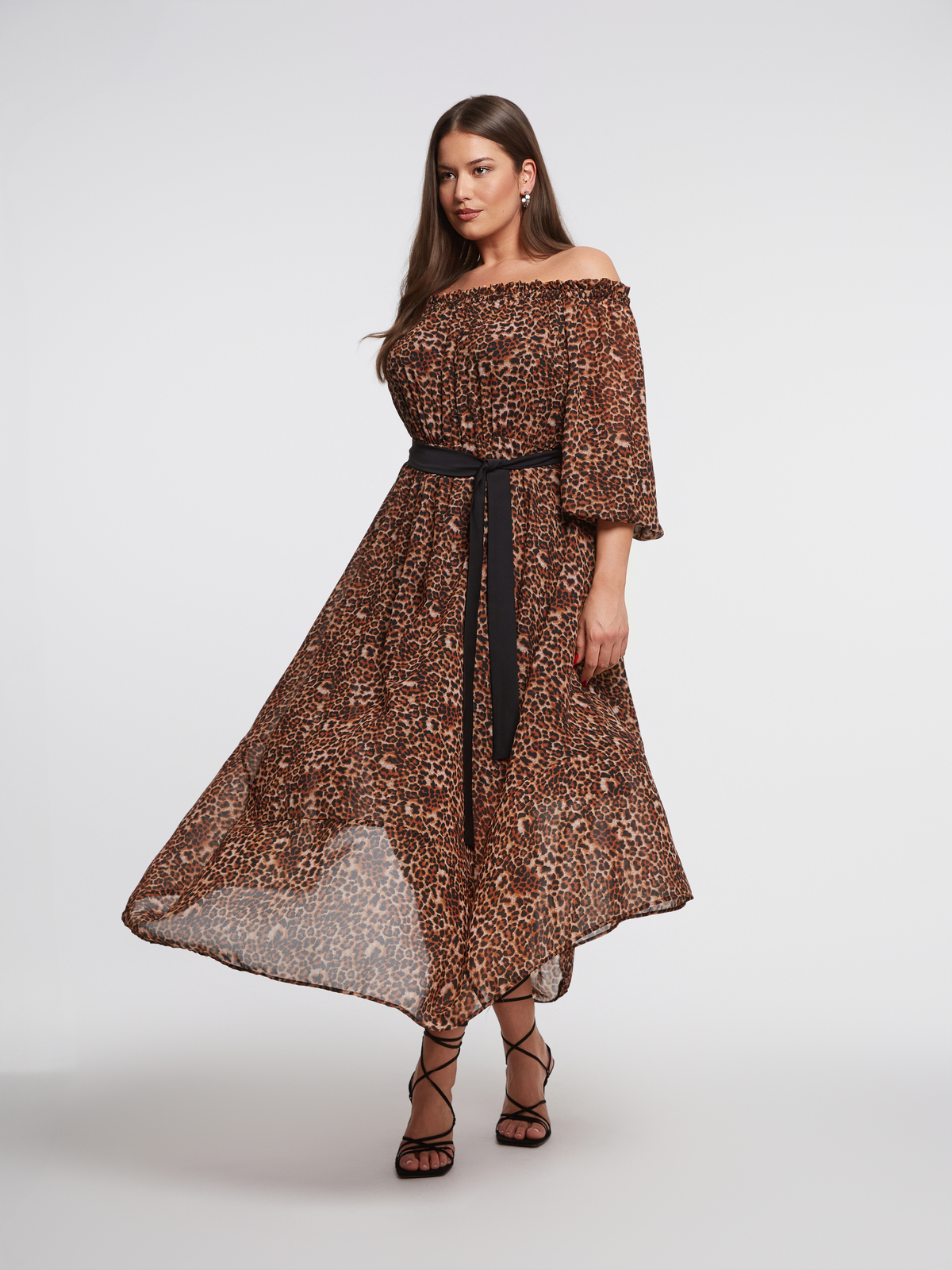 Maxi φόρεμα animal print με ζώνη φωτογραφία