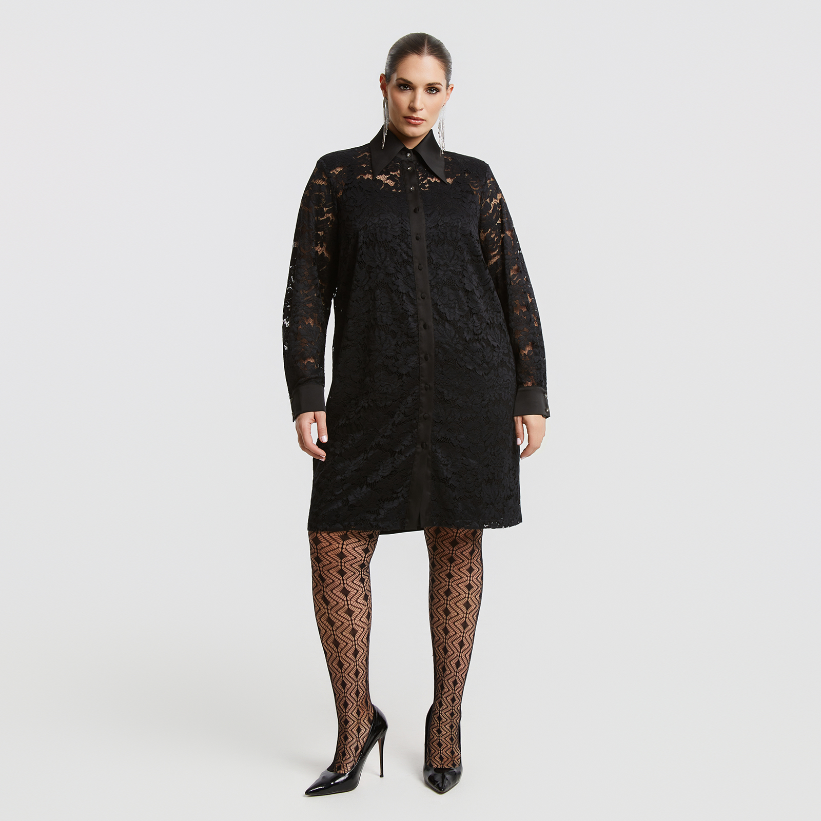 Longline lace shirt with satin trim