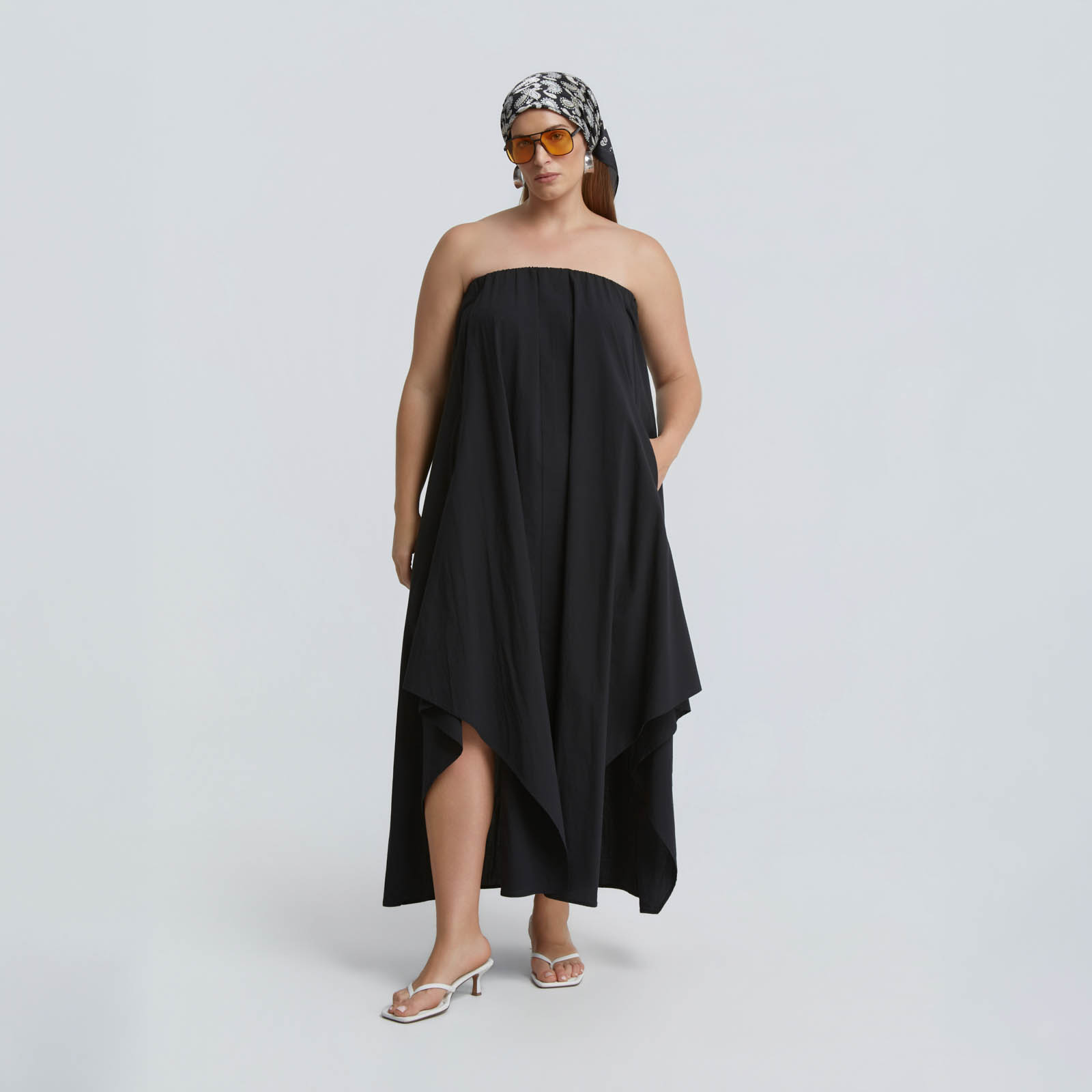 Βαμβακερό maxi strapless φόρεμα