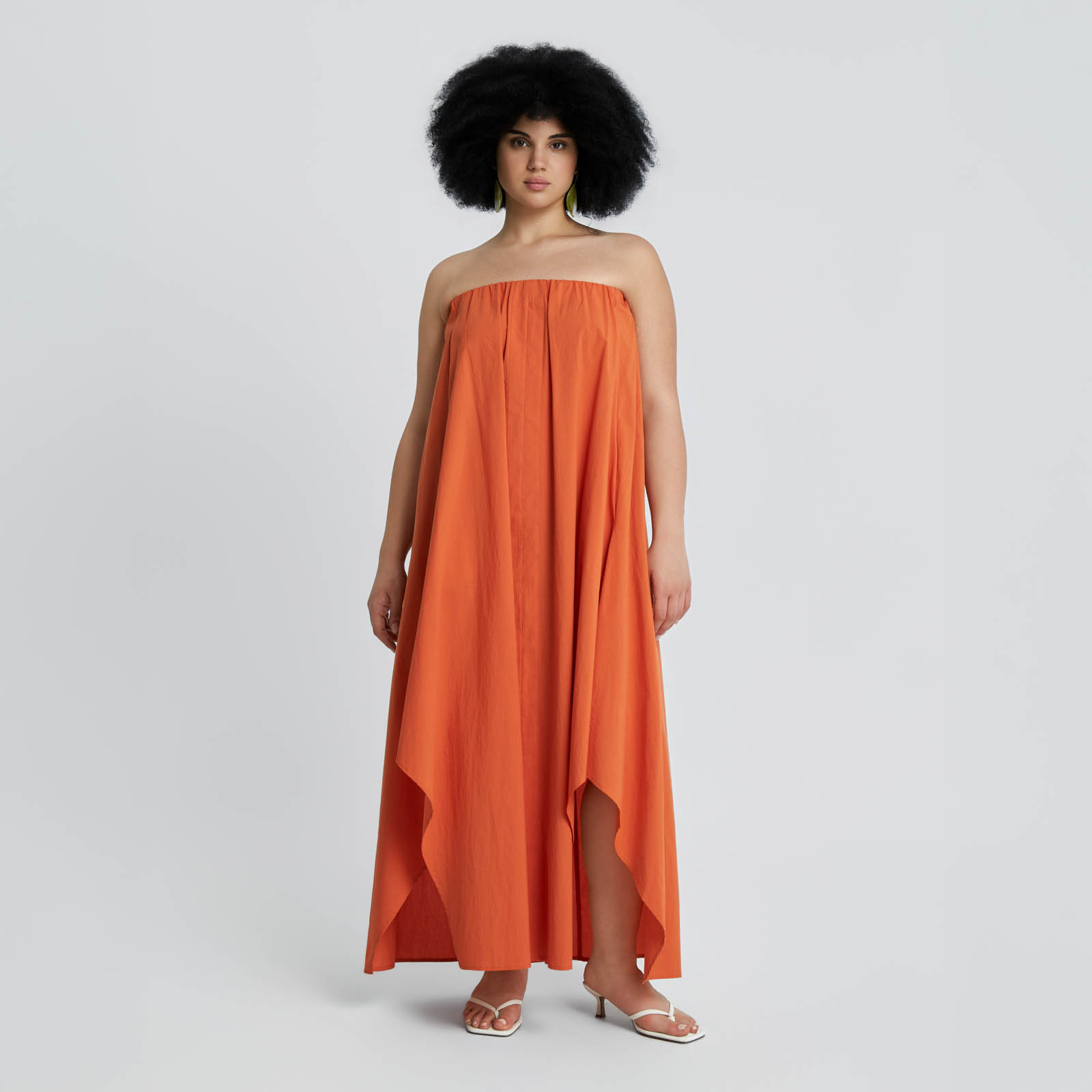 Βαμβακερό maxi strapless φόρεμα