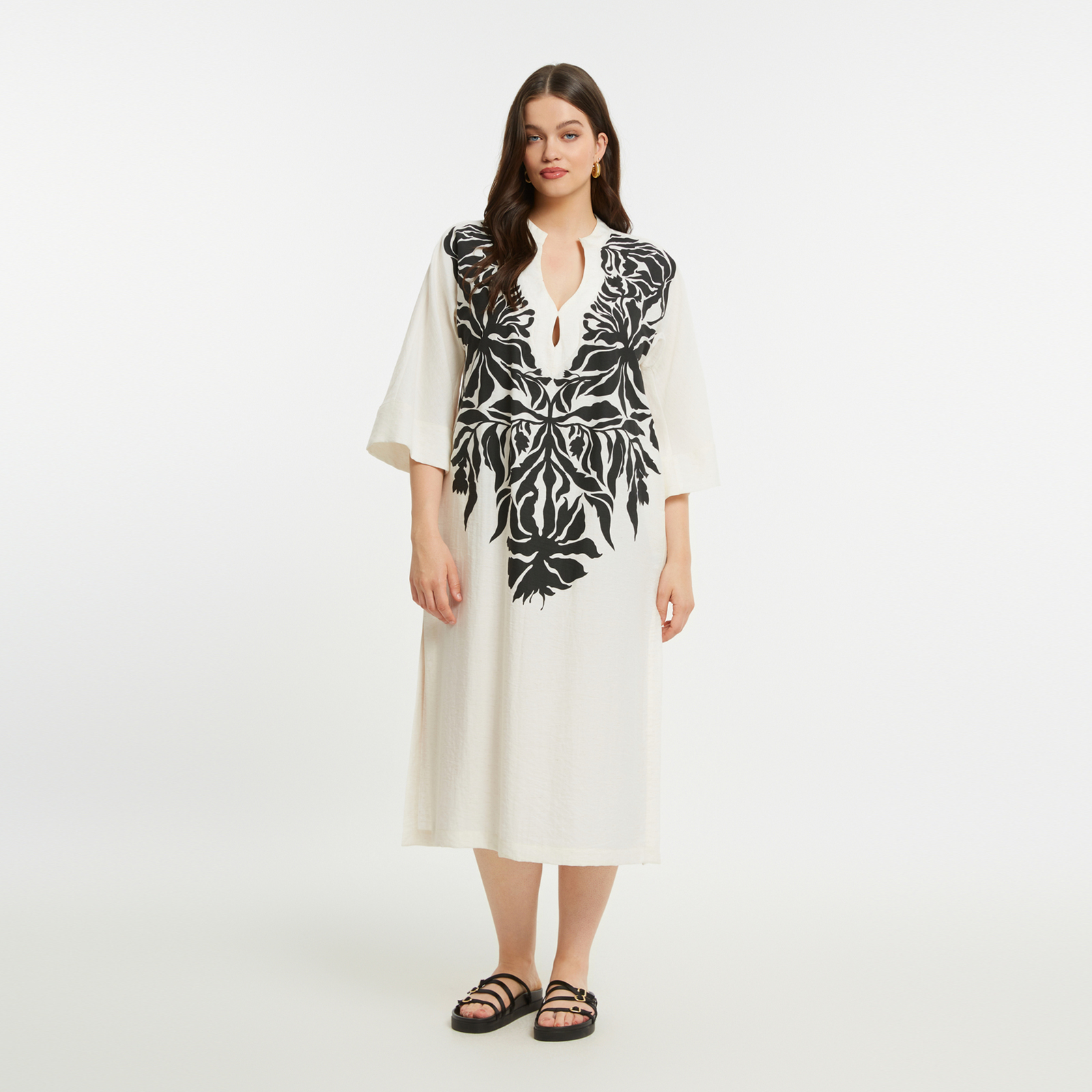 Φόρεμα βισκόζη/λινό με floral μοτίβο - MAT FASHION - 