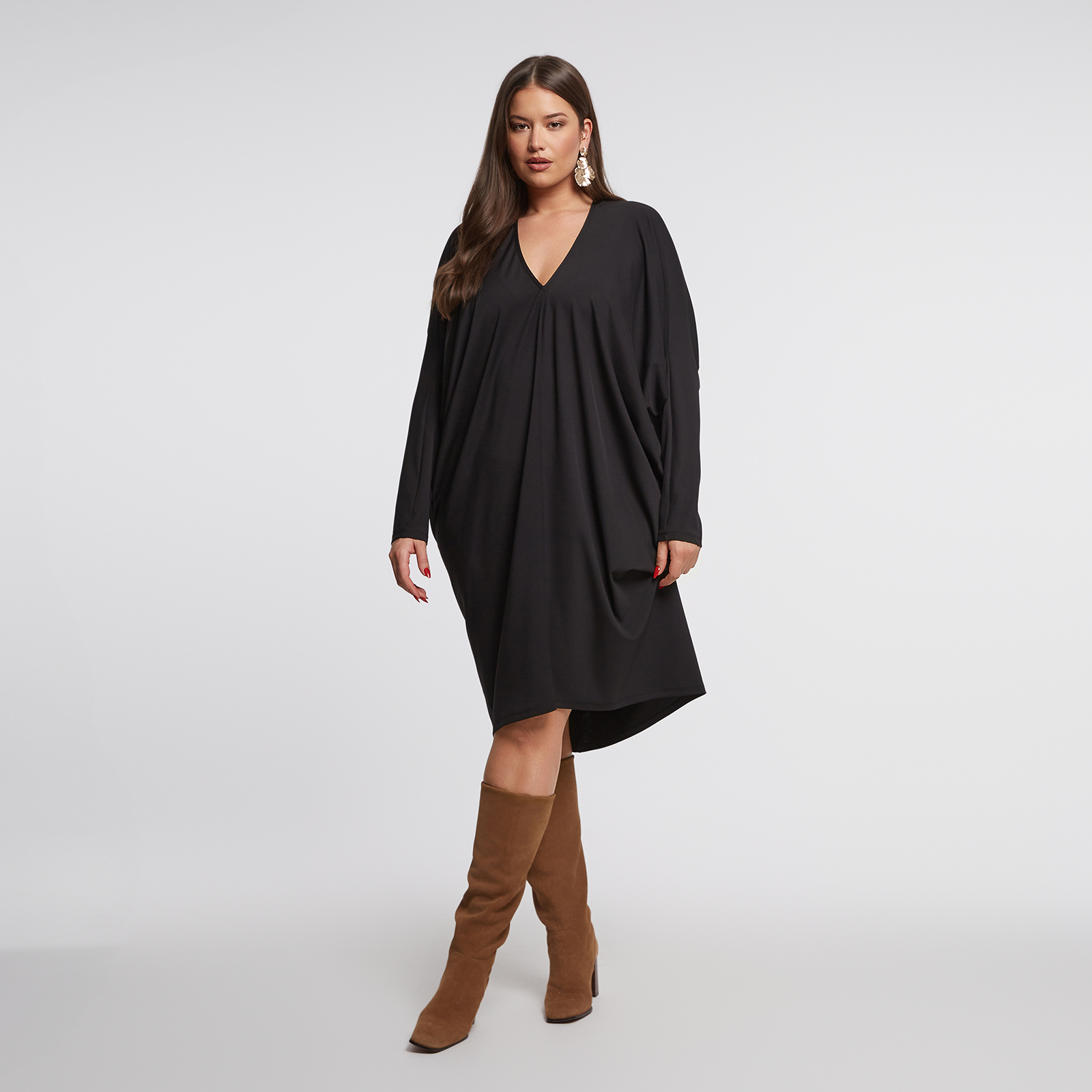 MAT FASHION Ντραπέ midi φόρεμα με V-λαιμόκοψη