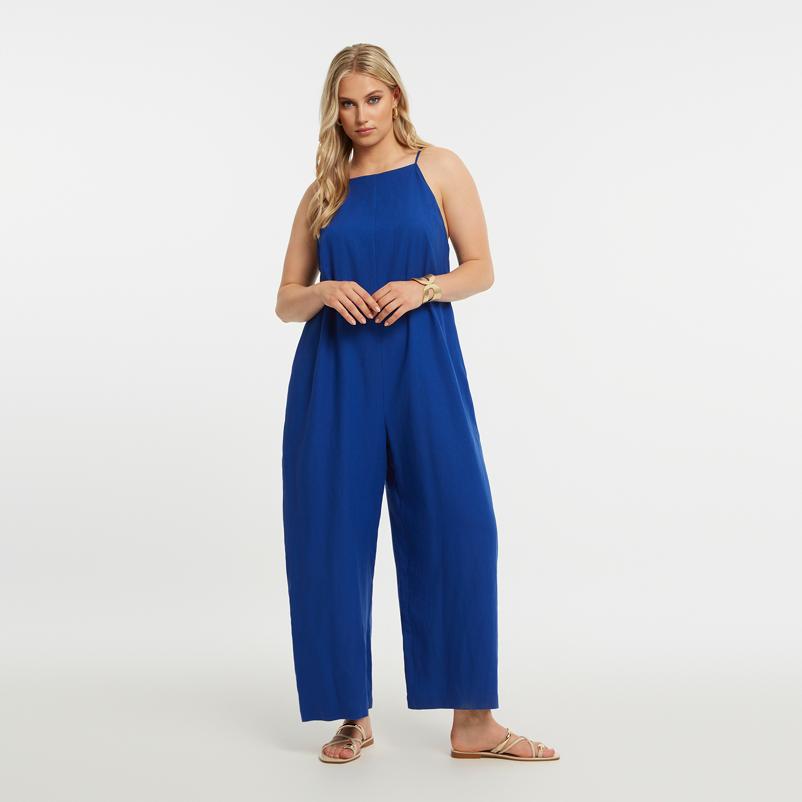 MAT FASHION Ολόσωμη φόρμα με λινό & λεπτές τιράντες