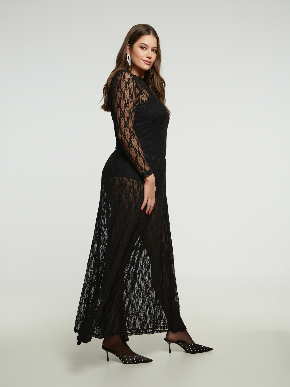 Μαύρη maxi φούστα δαντέλα φωτογραφία