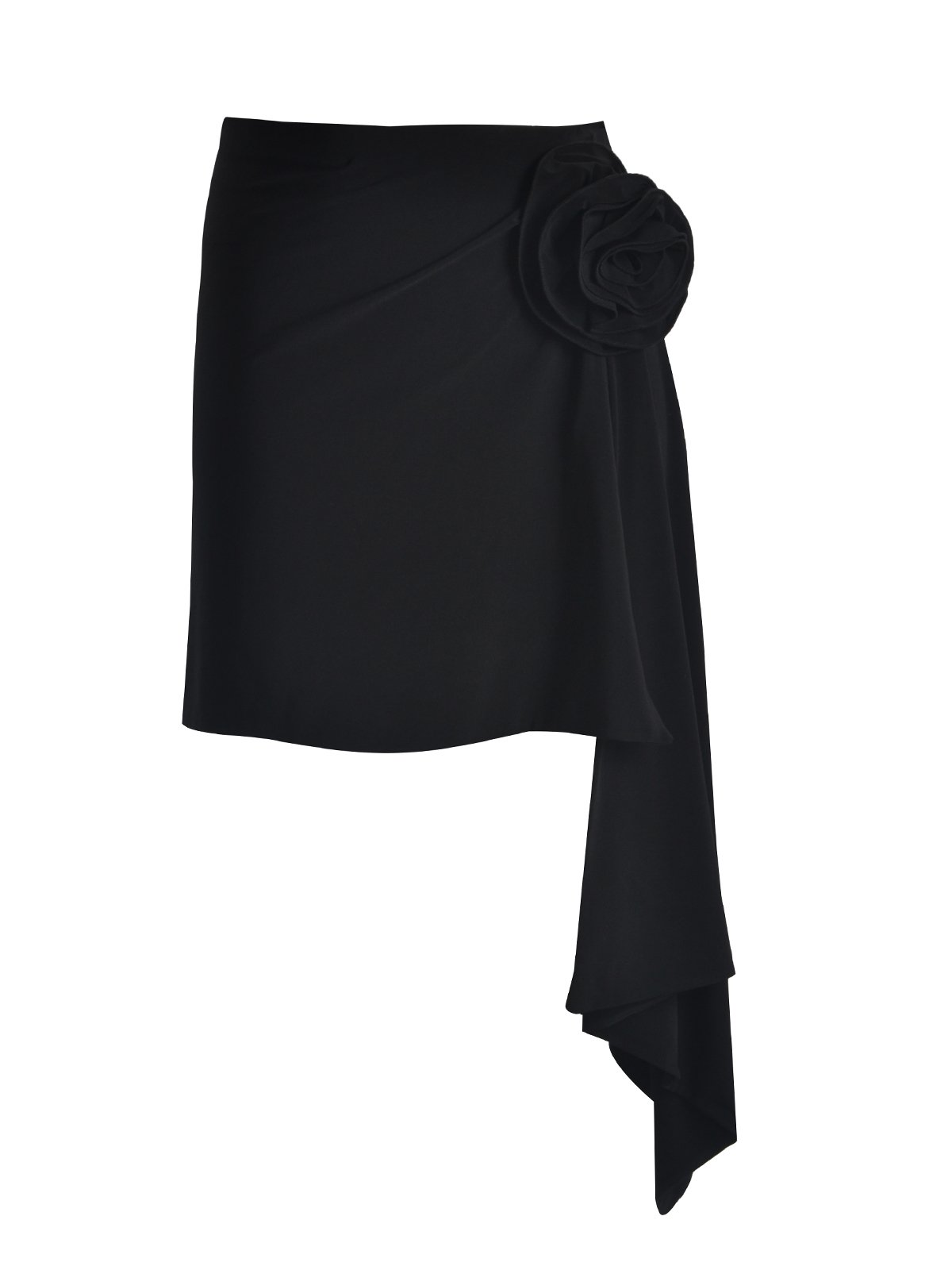 Μαύρη ασύμμετρη φούστα με λεπτομέρεια λουλούδι και ασύμμετρο τελείωμα φωτογραφία