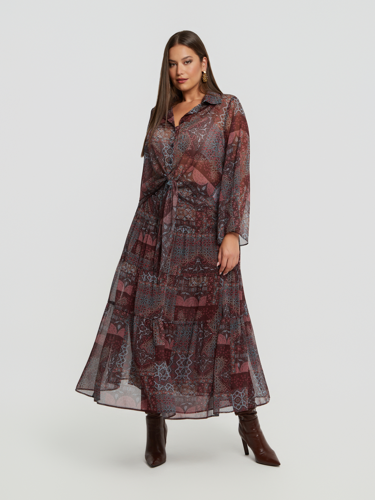 Εμπριμέ maxi φούστα φωτογραφία