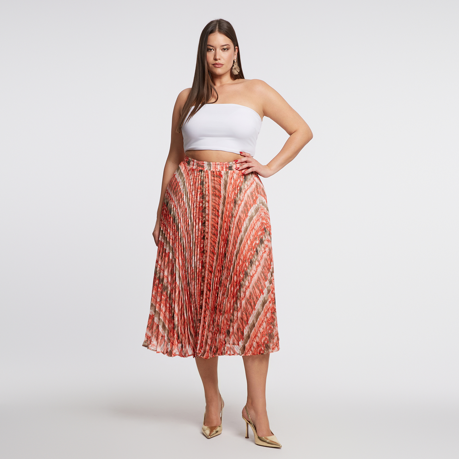 MAT FASHION Midi πλισέ φούστα εμπριμέ