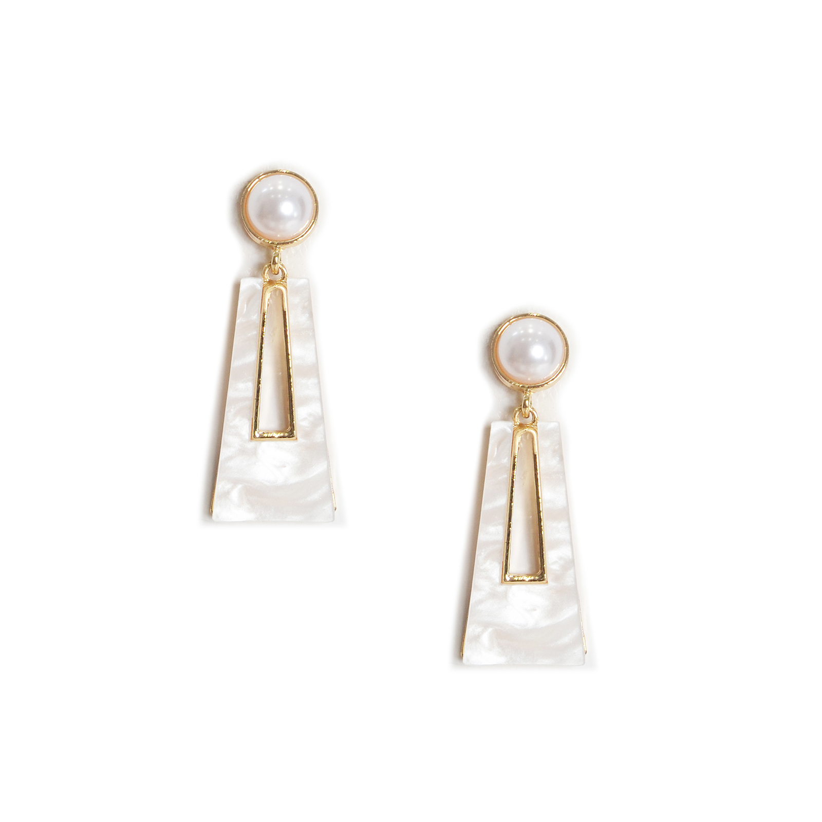 Geometric drop earrings with faux pearl detail