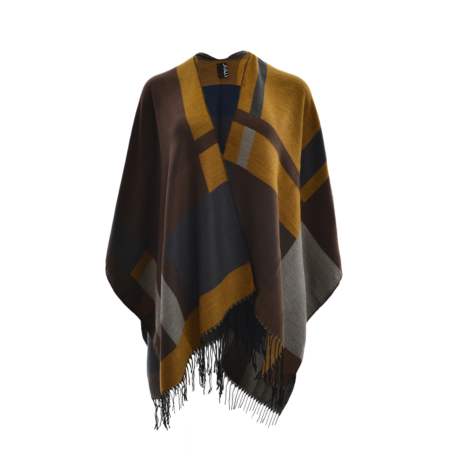 MAT FASHION Πόντσο με γεωμετρικό σχέδιο & κρόσσια