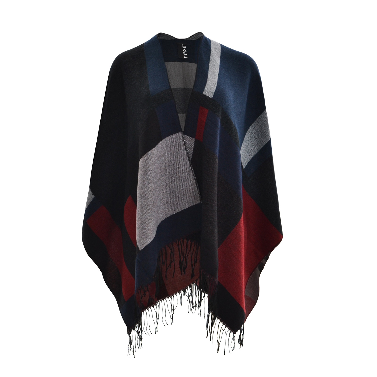 MAT FASHION Πόντσο με γεωμετρικό σχέδιο & κρόσσια