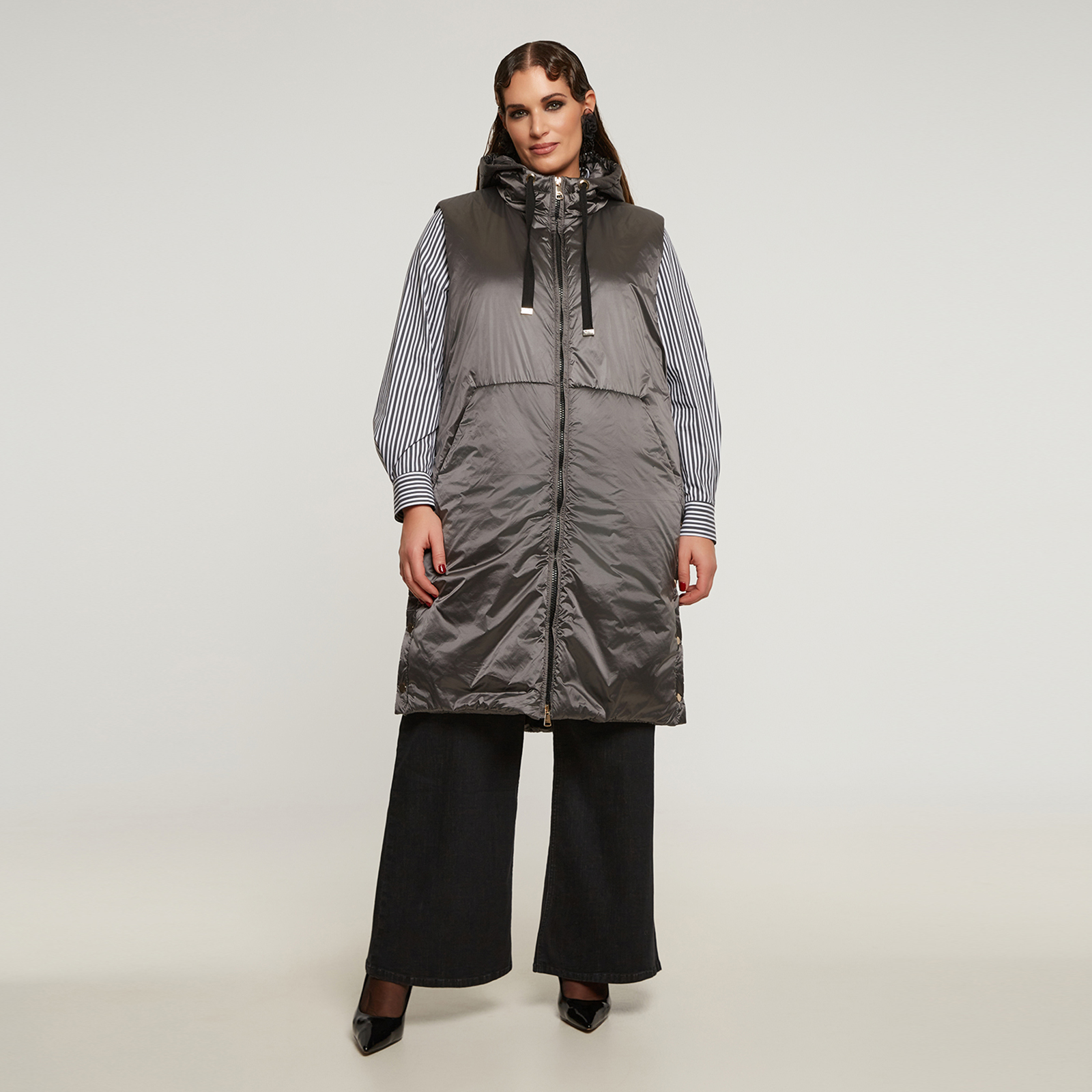 MAT FASHION Μακρύ αμάνικο puffer γιλέκο με κουκούλα