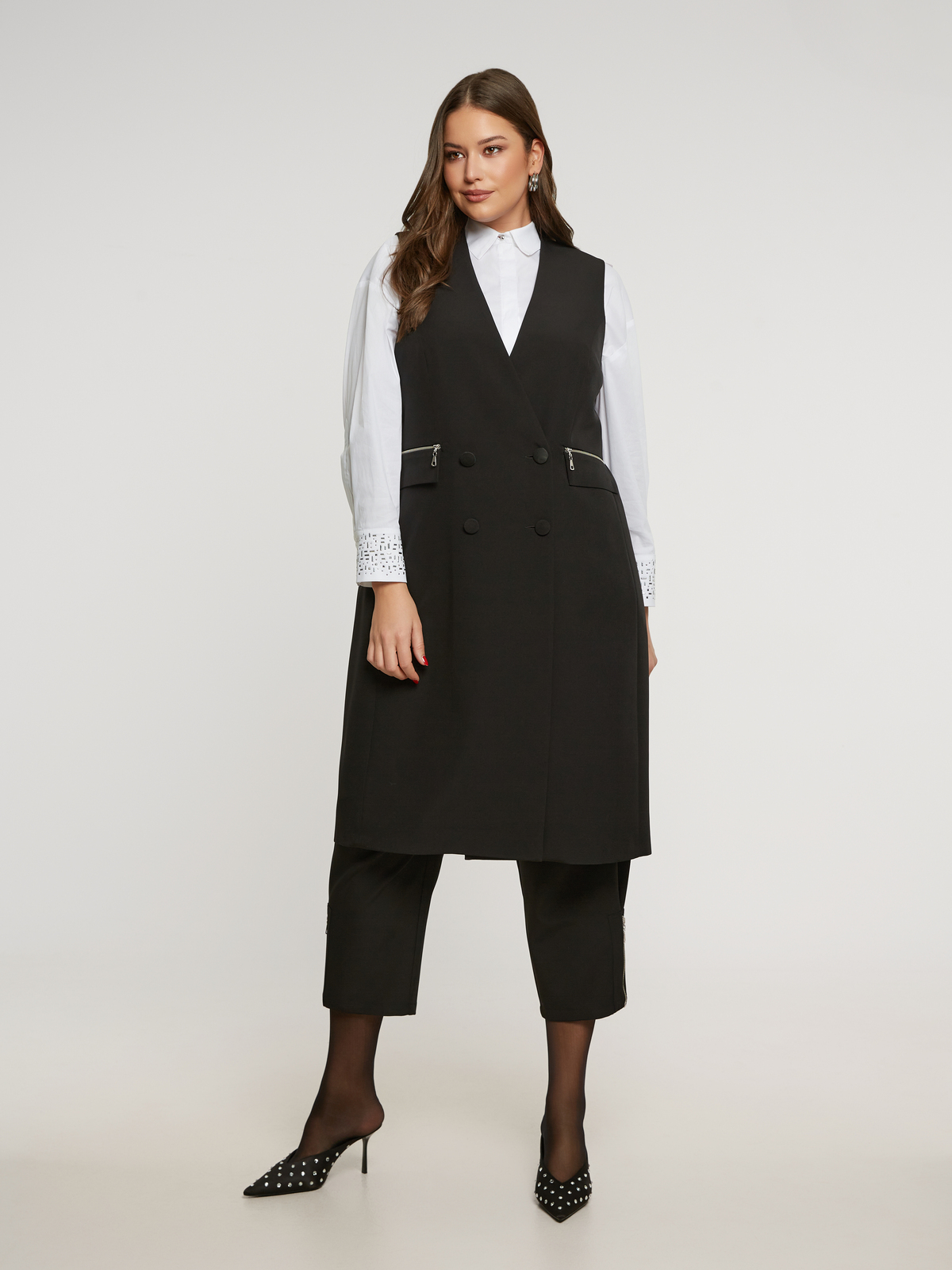 Μακρύ σταυρωτό γιλέκο με φερμουάρ φωτογραφία