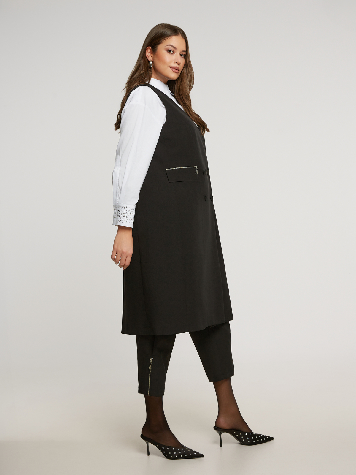 Μακρύ σταυρωτό γιλέκο με φερμουάρ φωτογραφία