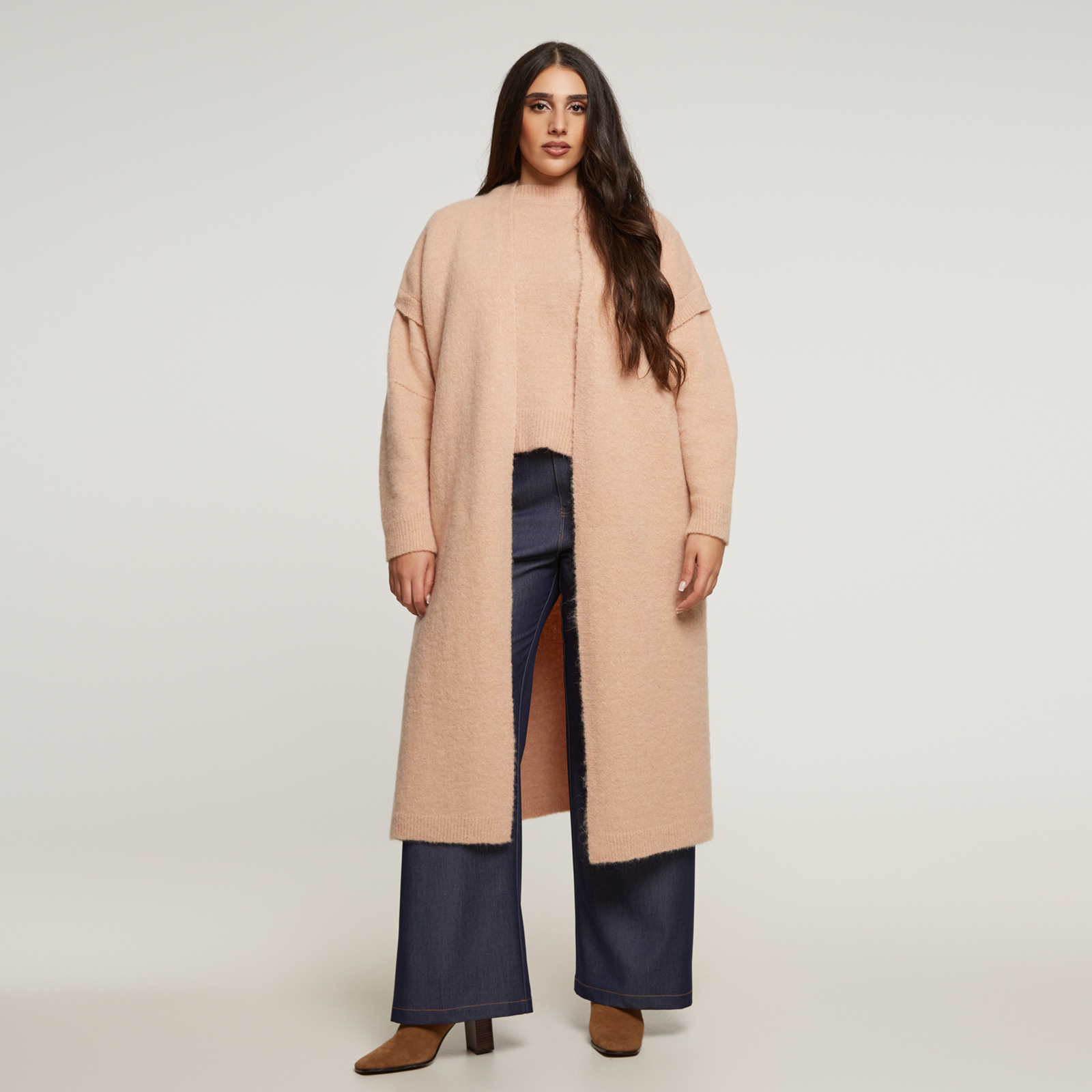 MAT FASHION Κοντομάνικο μακρύ πλεκτό γιλέκο