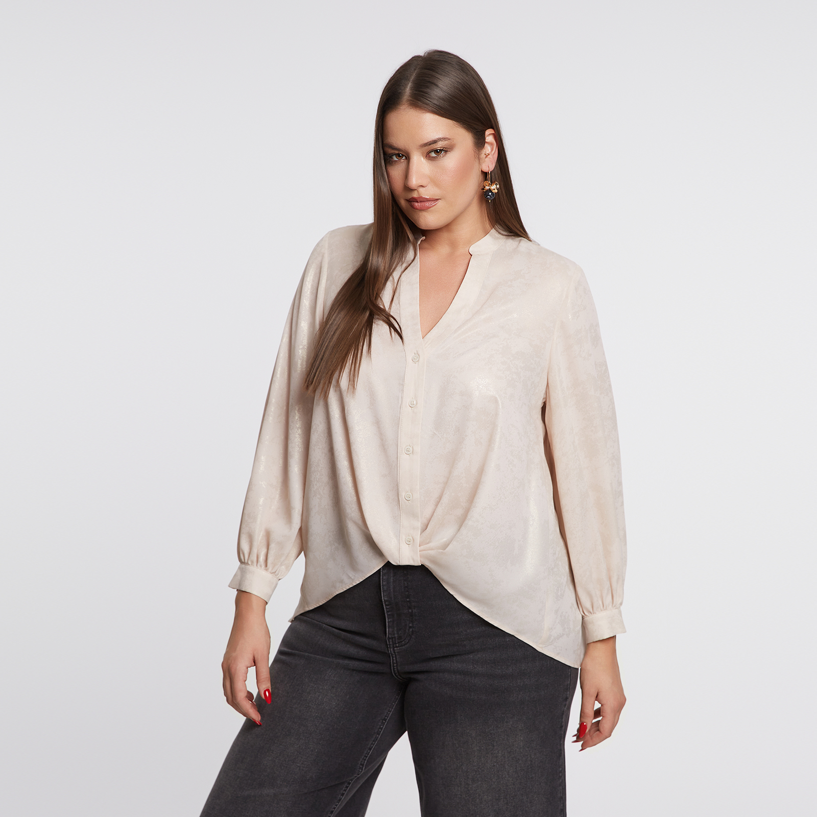 MAT FASHION Glossy πουκάμισο με αφηρημένο μοτίβο και ντραπέ τελείωμα