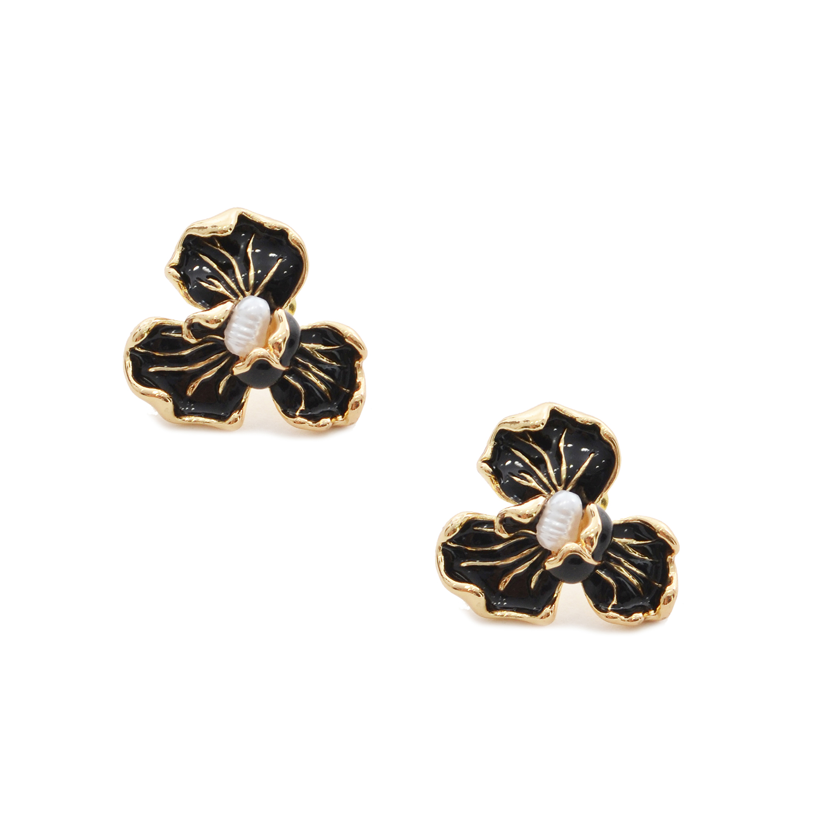 Gold-tone enamel flower stud earrings