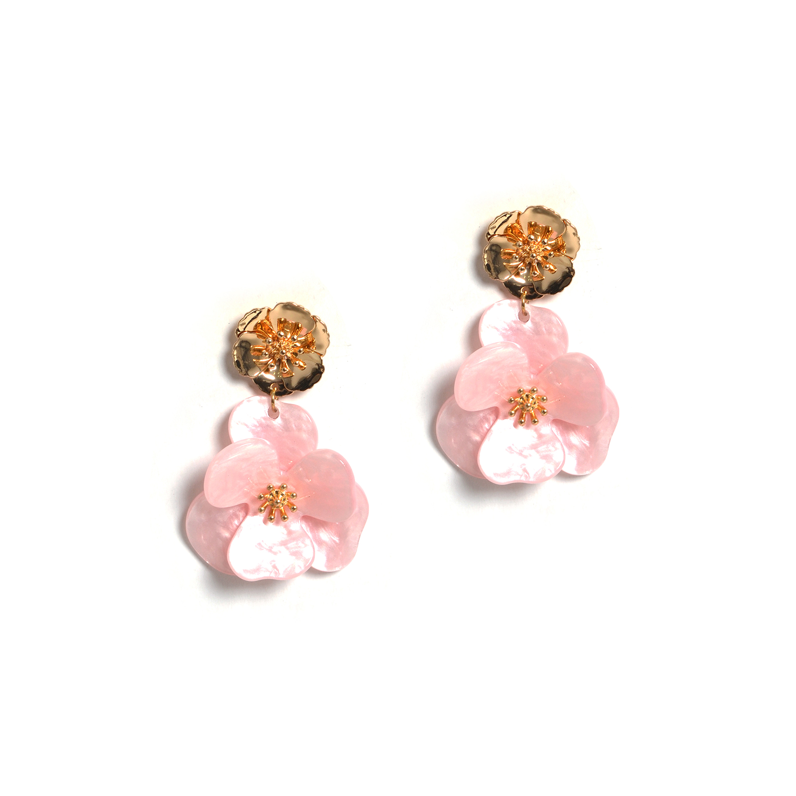 Gold-tone layered petal drop earrings