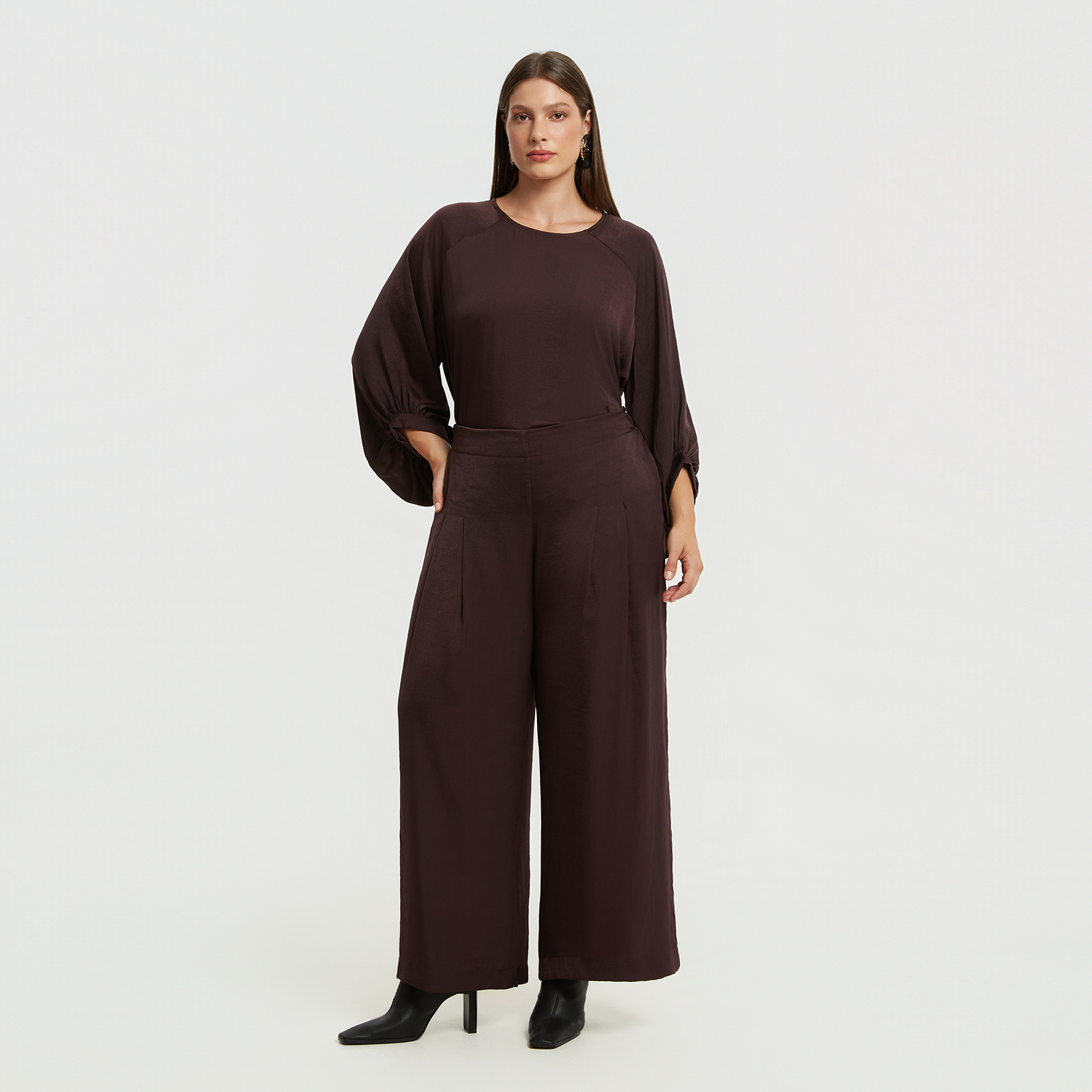 MAT FASHION Ψηλόμεση σατέν παντελόνα με πιέτες