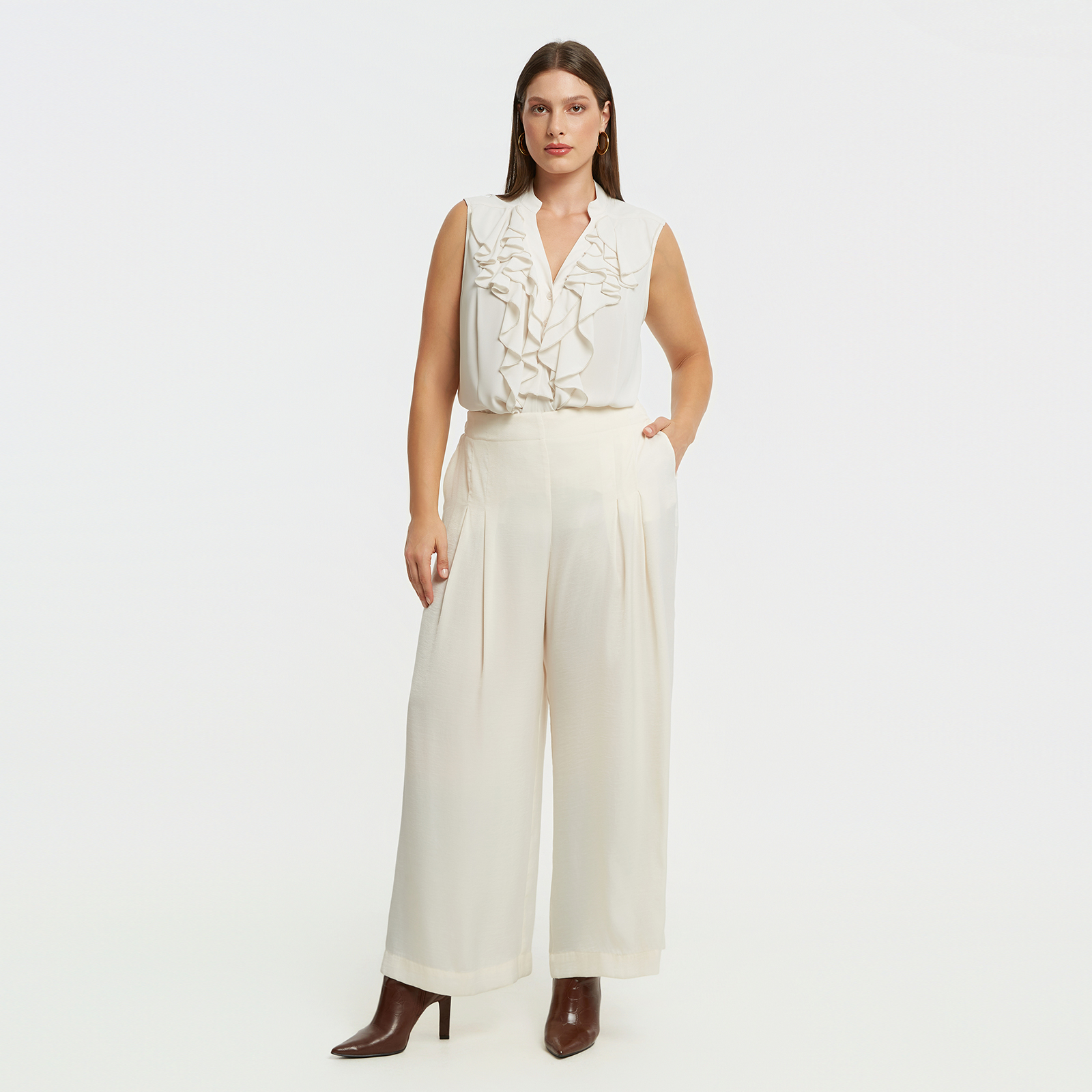 MAT FASHION Ψηλόμεση σατέν παντελόνα με πιέτες