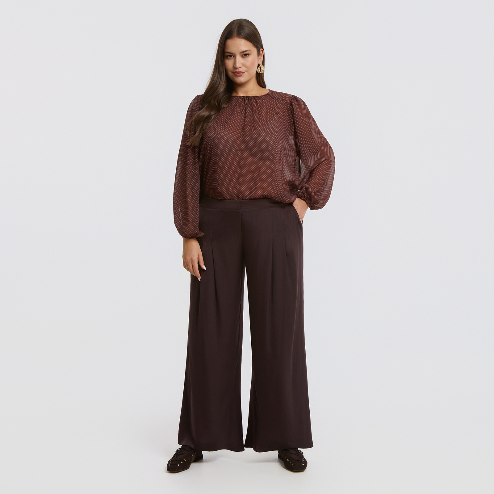 MAT FASHION Ψηλόμεση σατέν παντελόνα με πιέτες