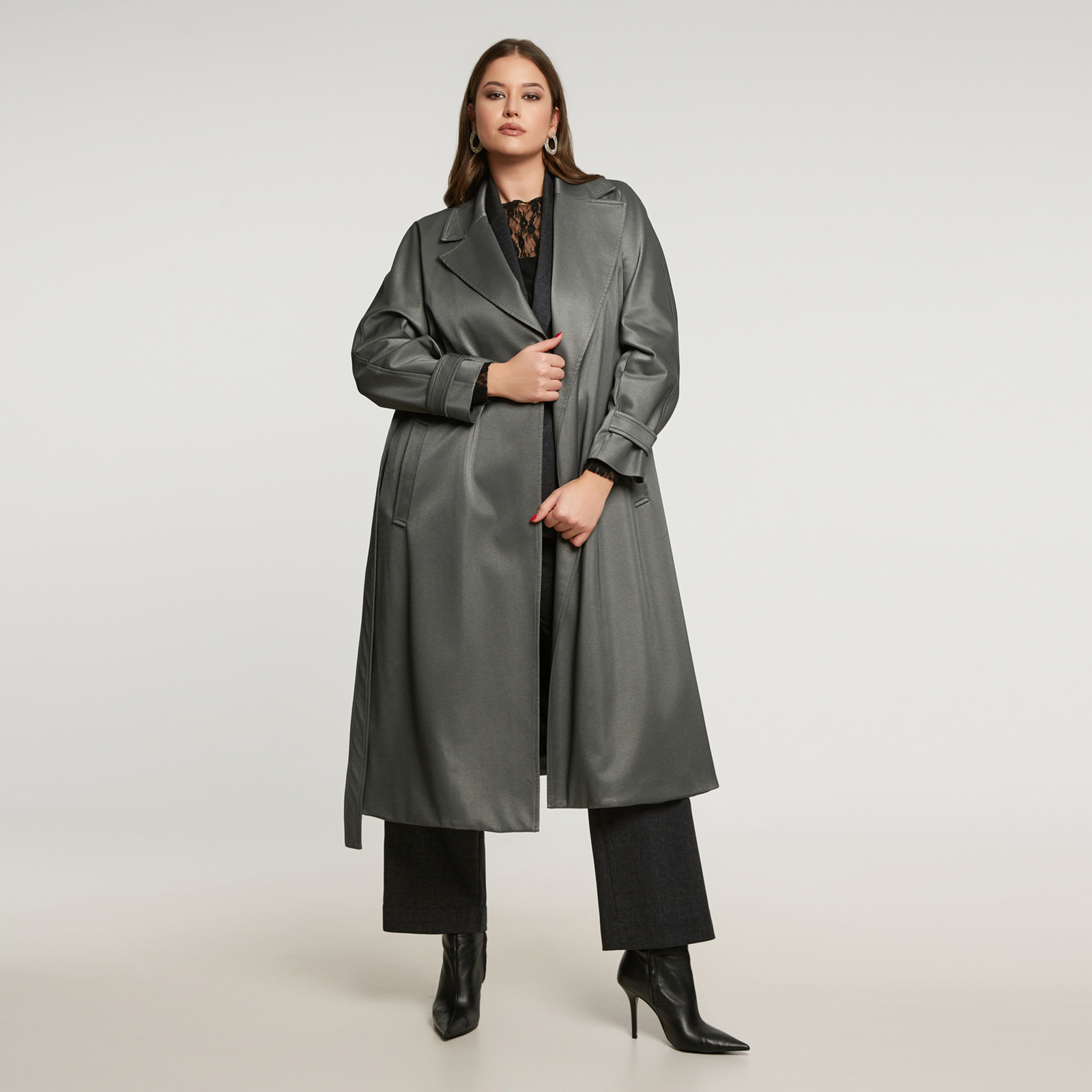 MAT FASHION Snake-skin καπαρντίνα με ζώνη