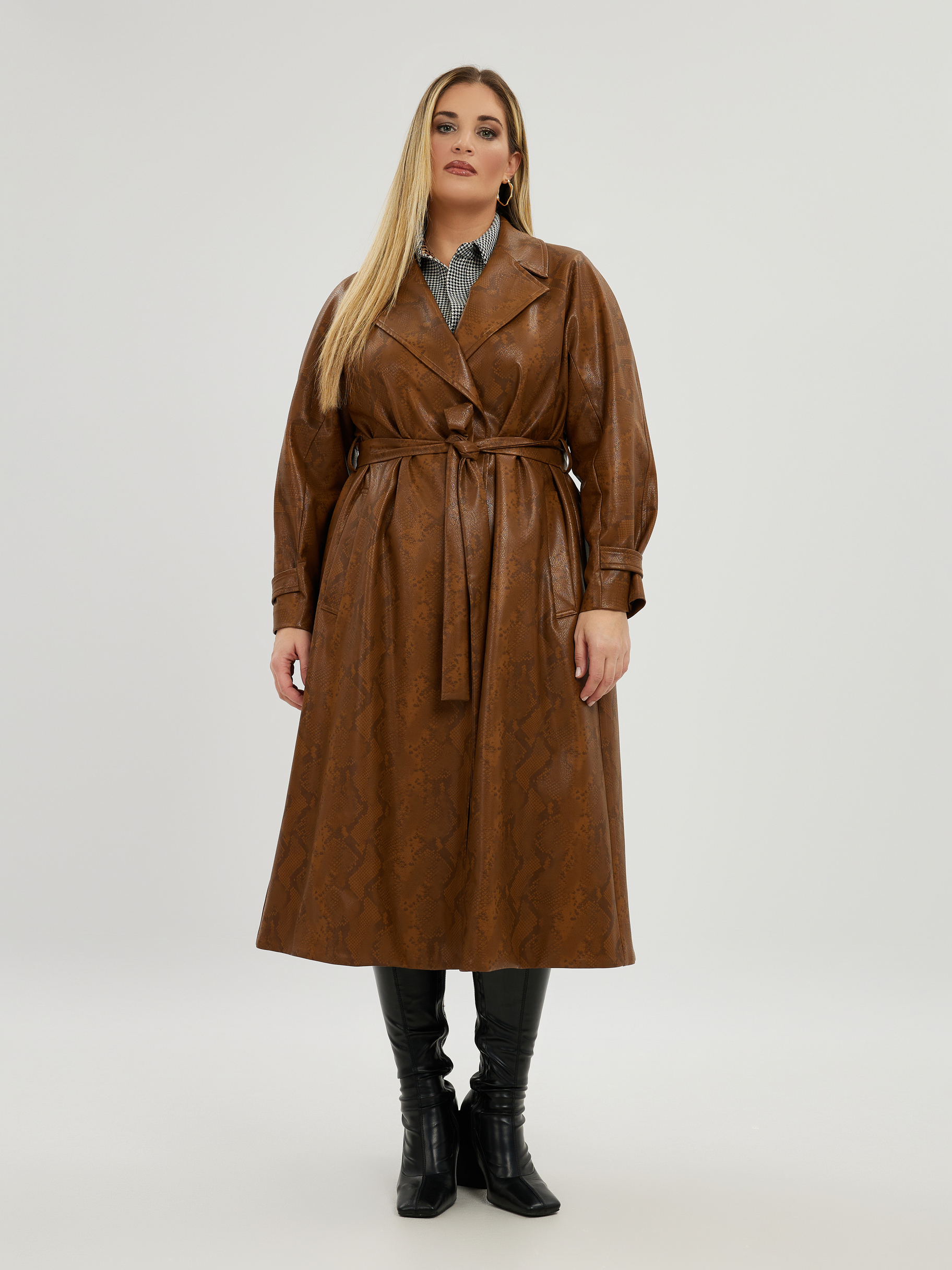 Faux leather snake-print καπαρντίνα με ζώνη φωτογραφία