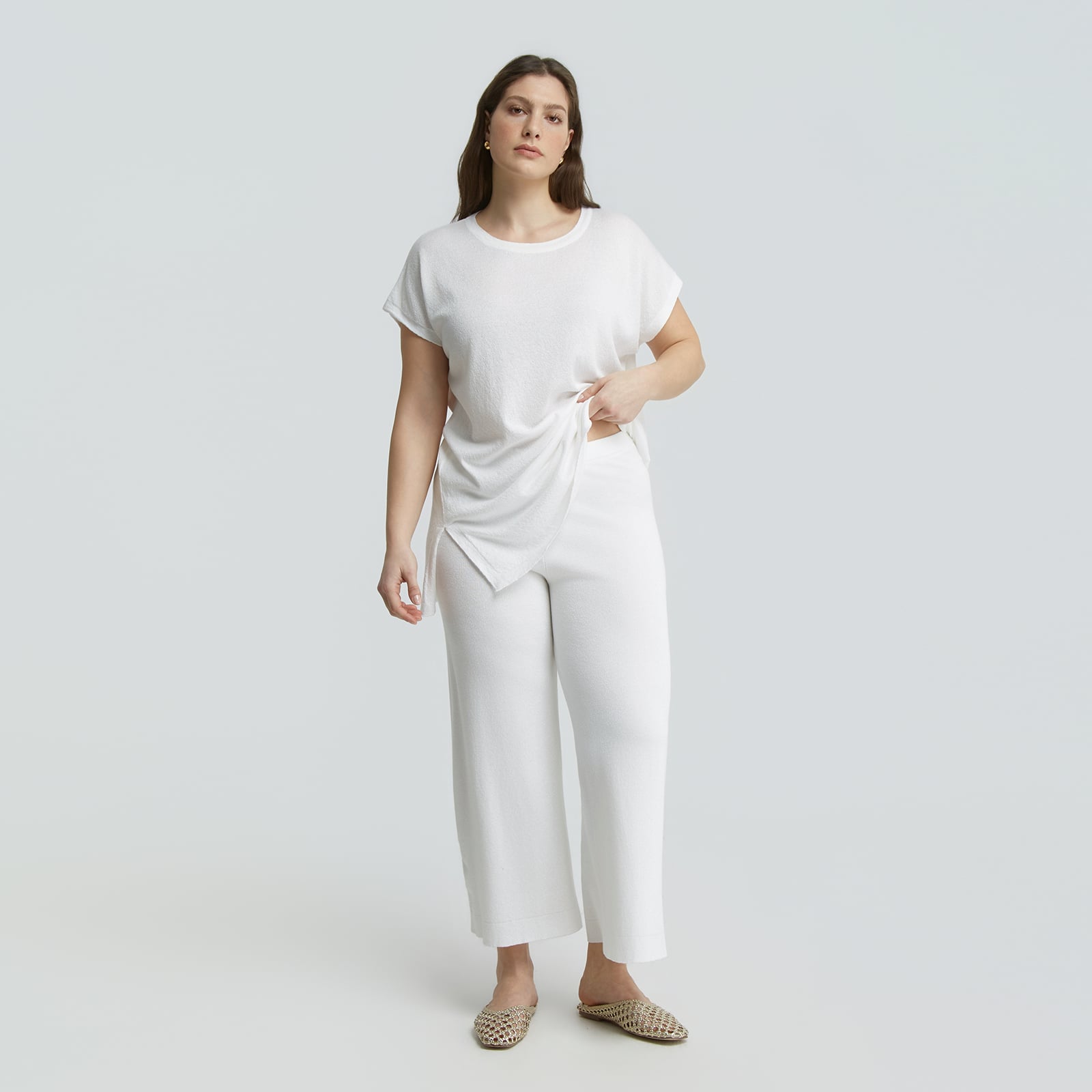 Knit cropped pants with lurex