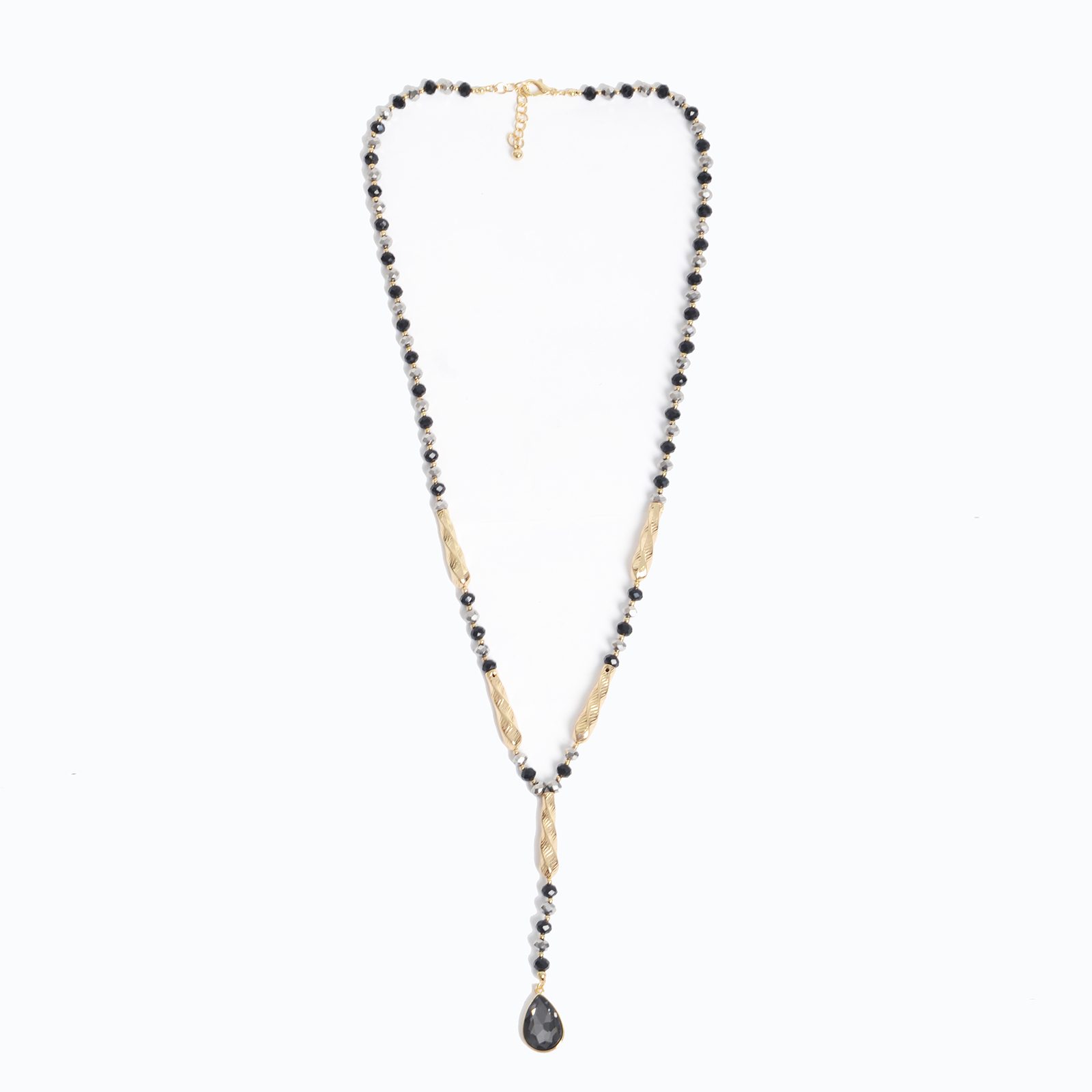 Beaded necklace with gold accents & teardrop pendant