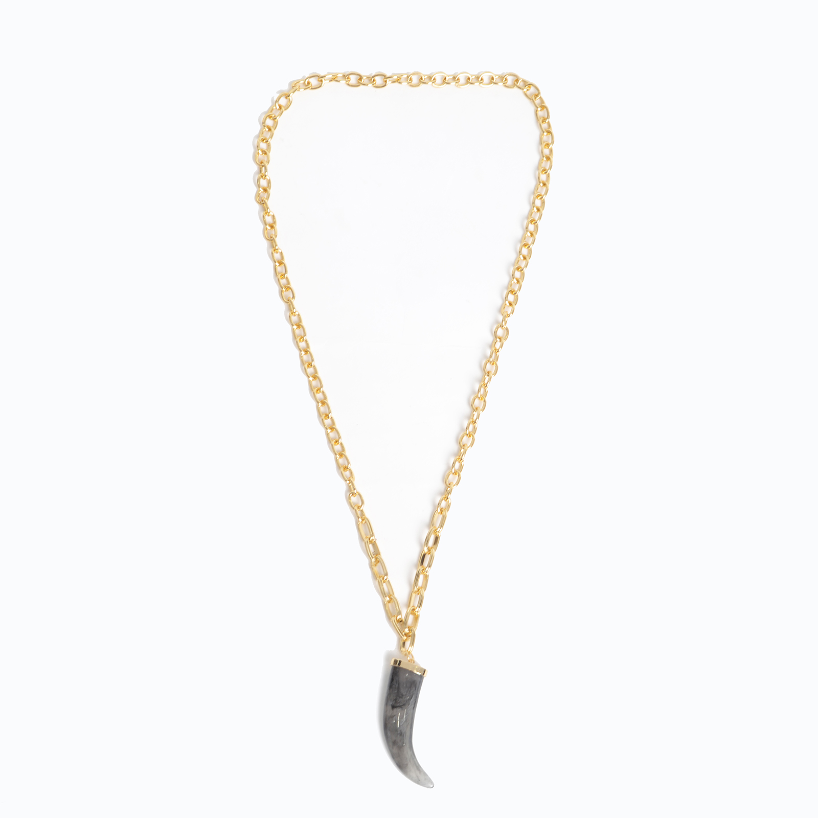 Gold-tone chain necklace with grey horn pendant