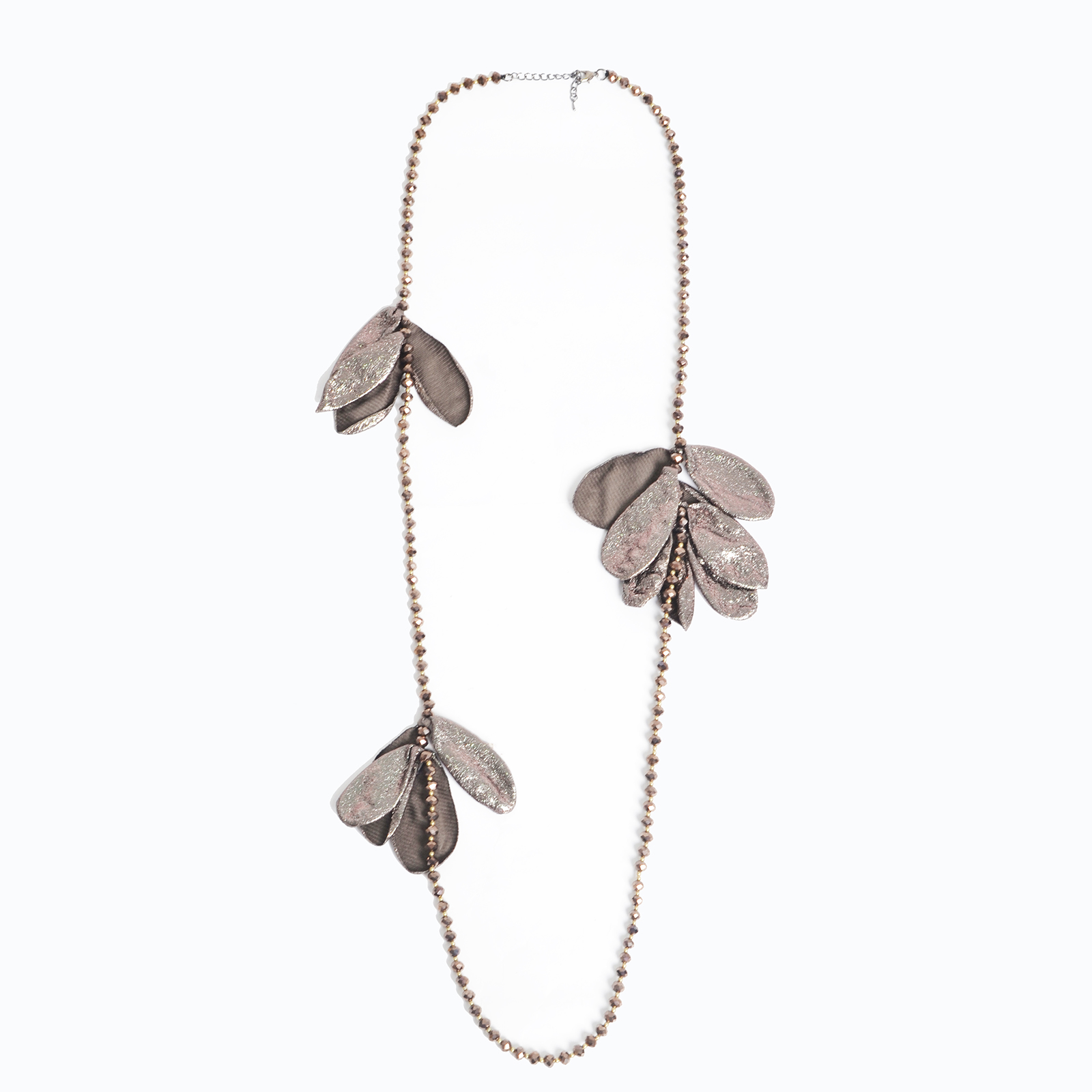 Statement beaded necklace with leaf elements