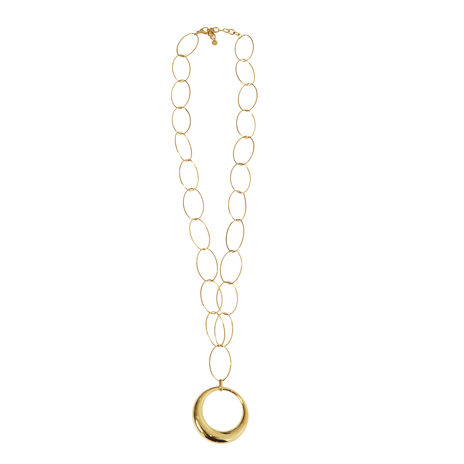 Statement gold chain necklace with circle pendant
