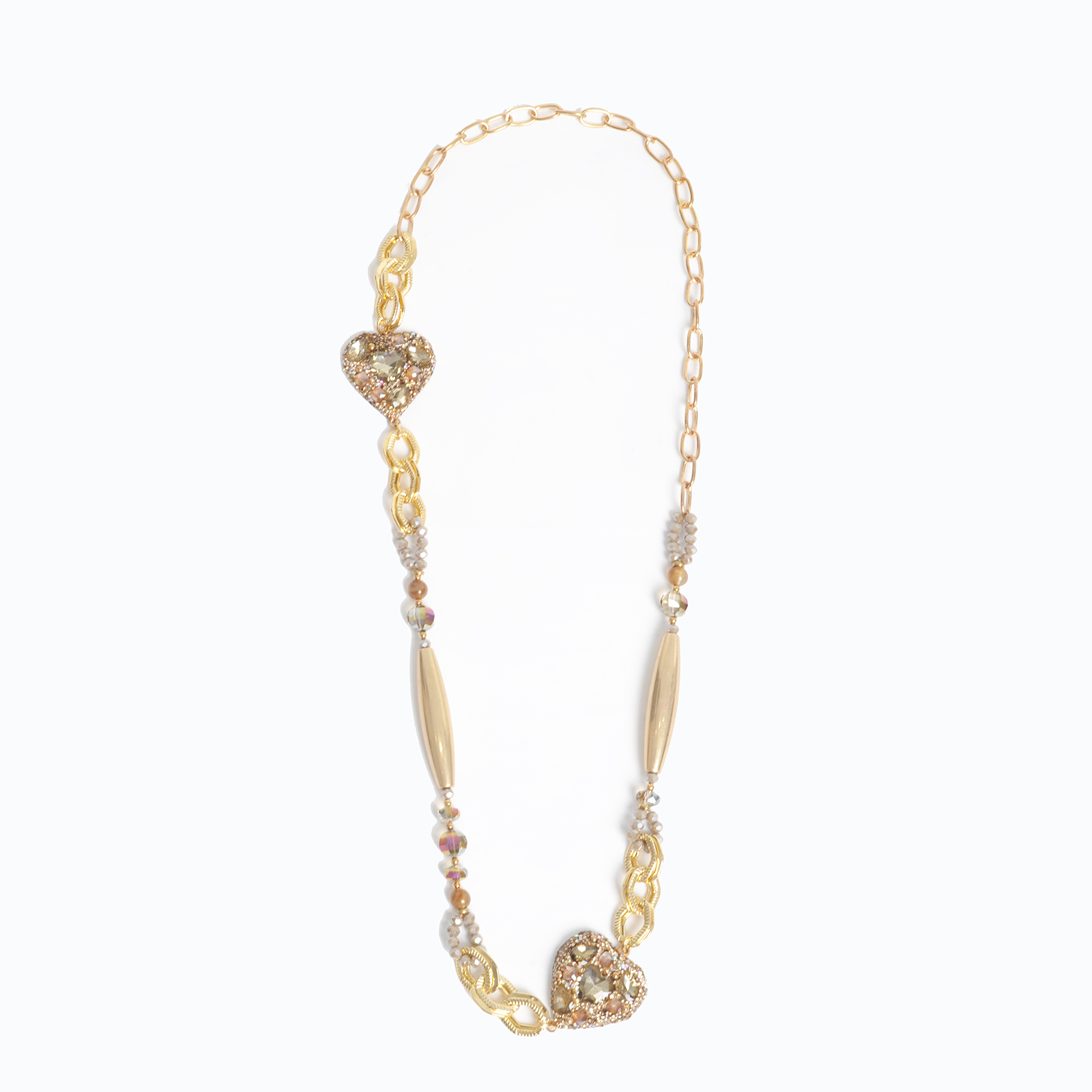 Gold-tone necklace with crystal-embellished heart charms