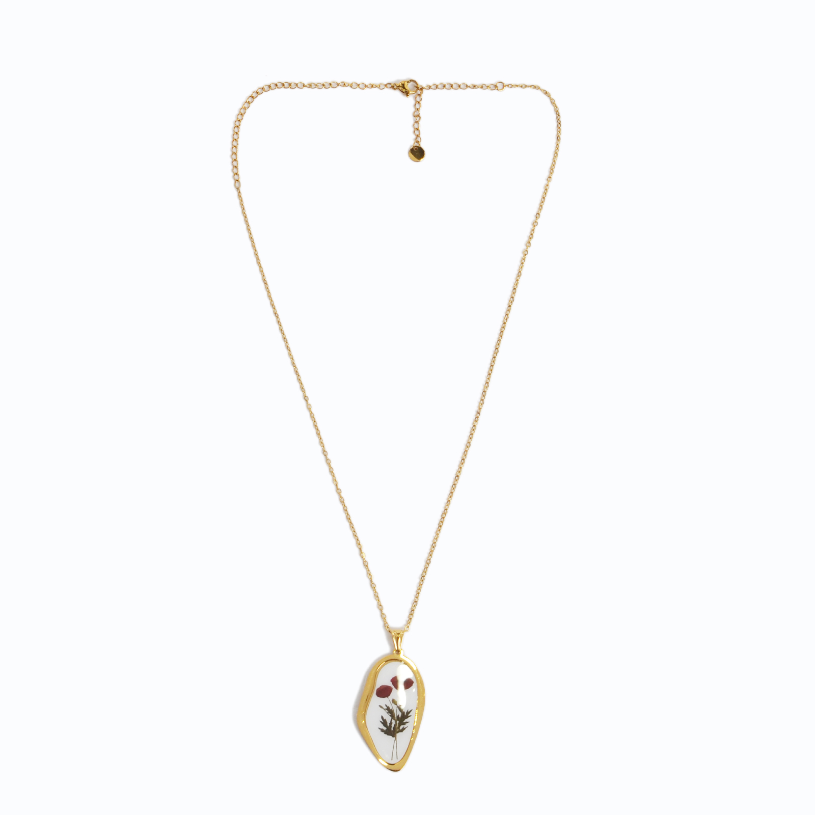 Gold-tone oval botanical pendant necklace