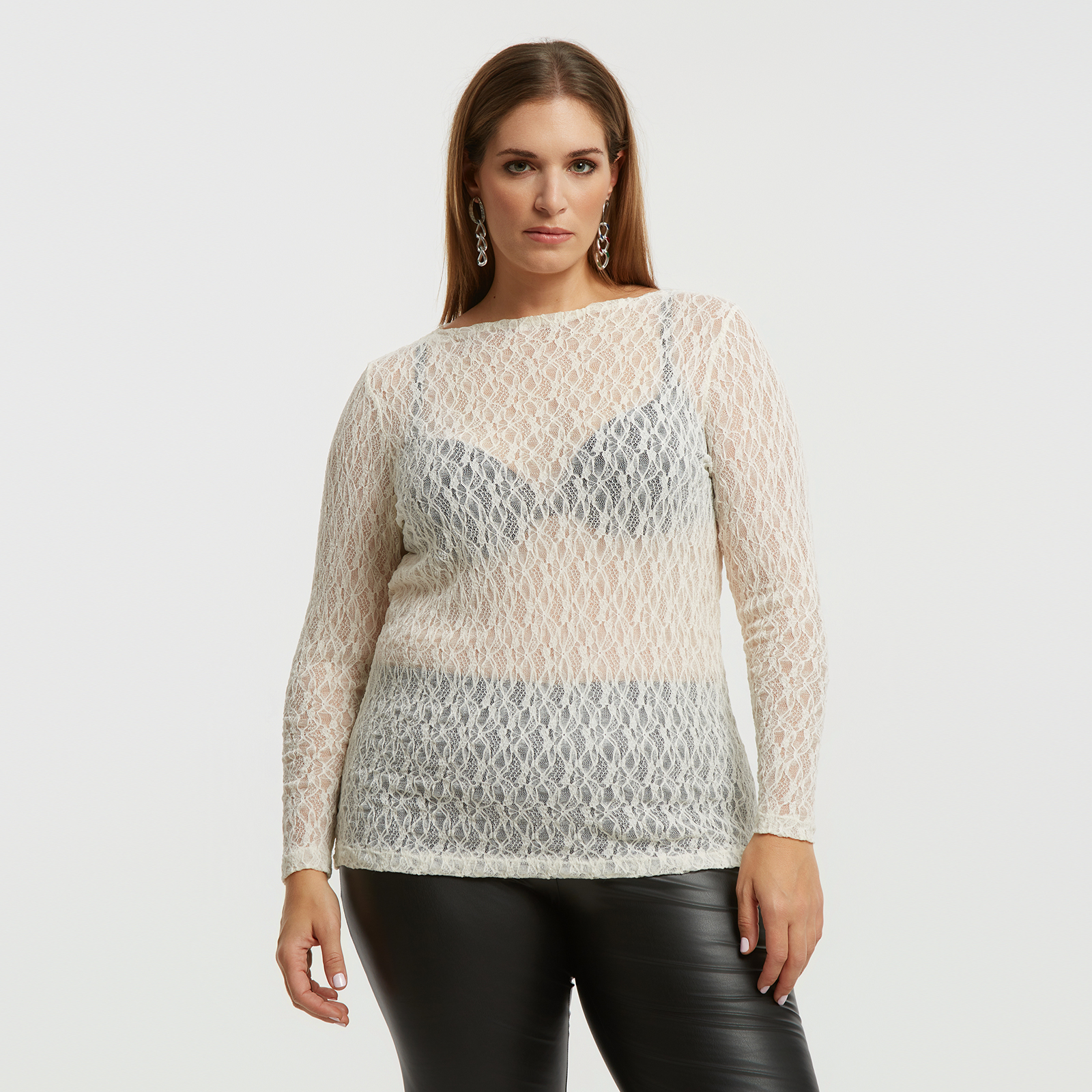 MAT FASHION Δαντελένια μπλούζα με μακριά μανίκια