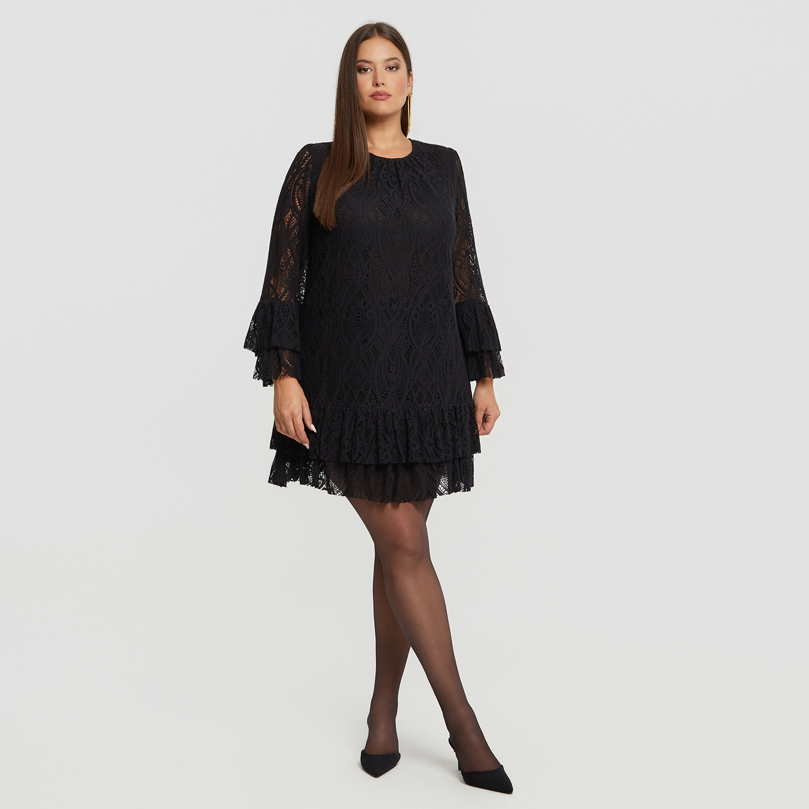 MAT FASHION Mini δαντελένιο φόρεμα με βολάν