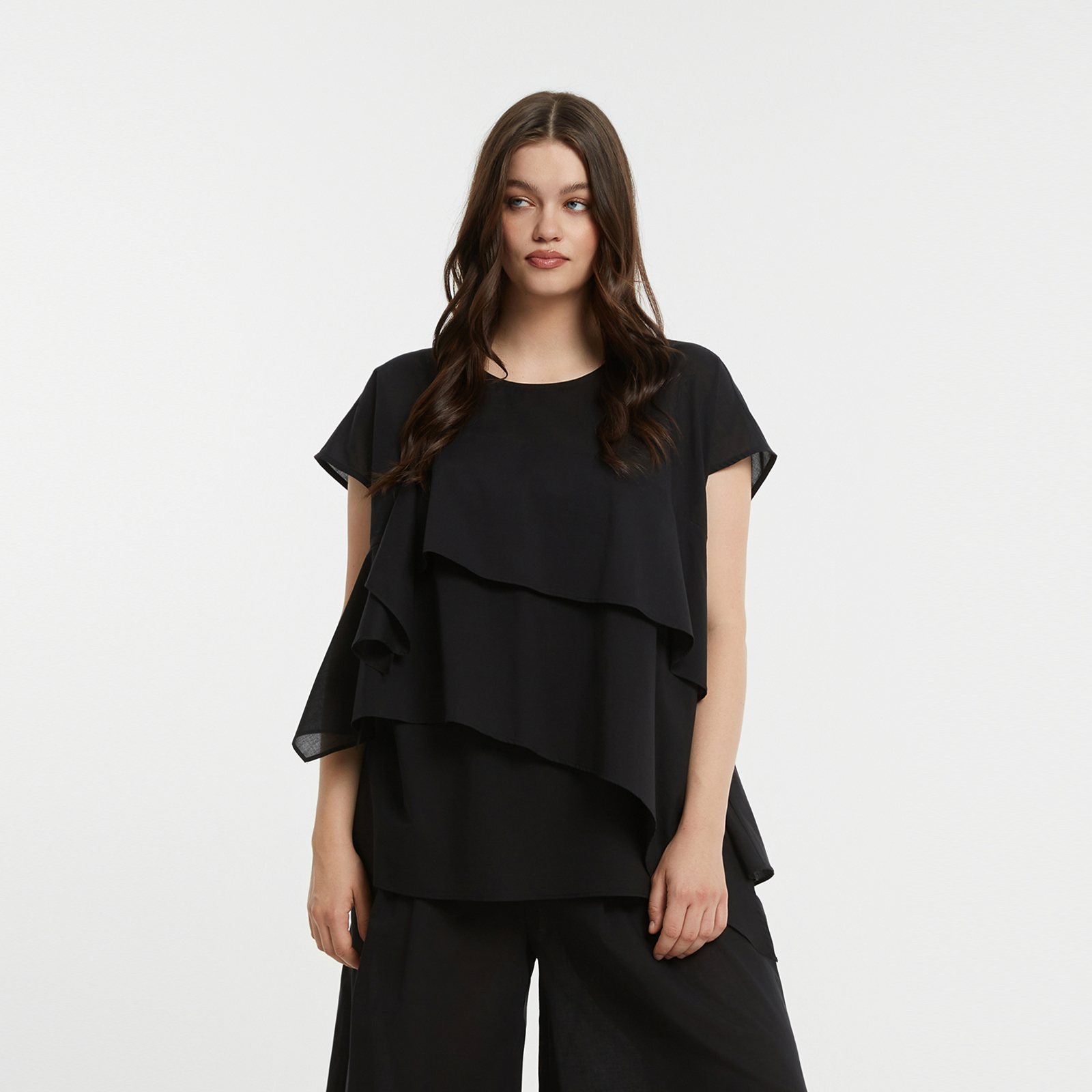 Layered asymmetric cotton top