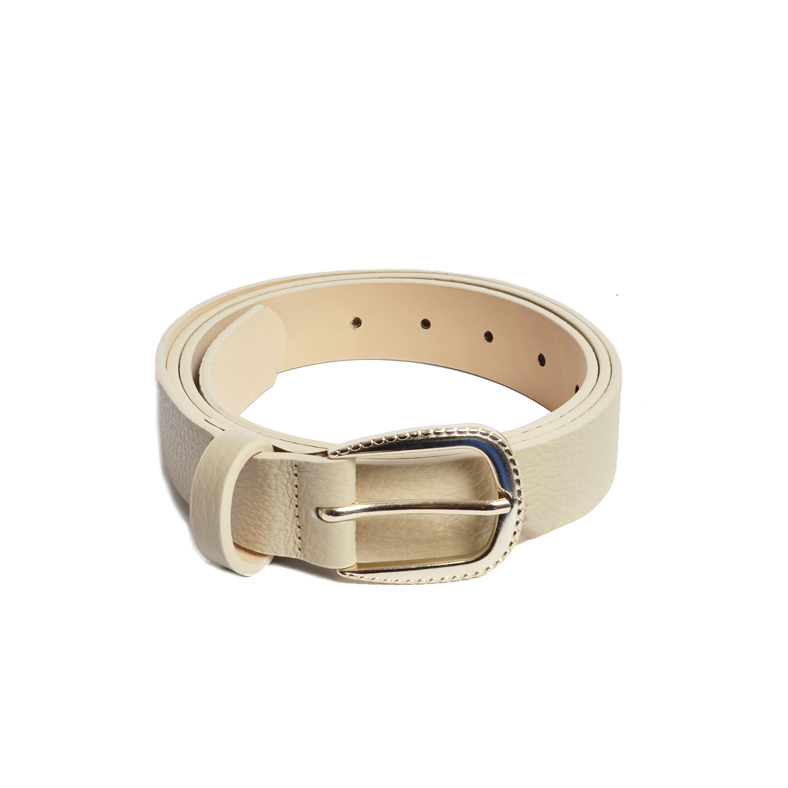 Leather belt with gold-tone buckle